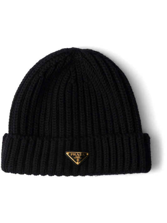 triangle-logo ribbed beanie
