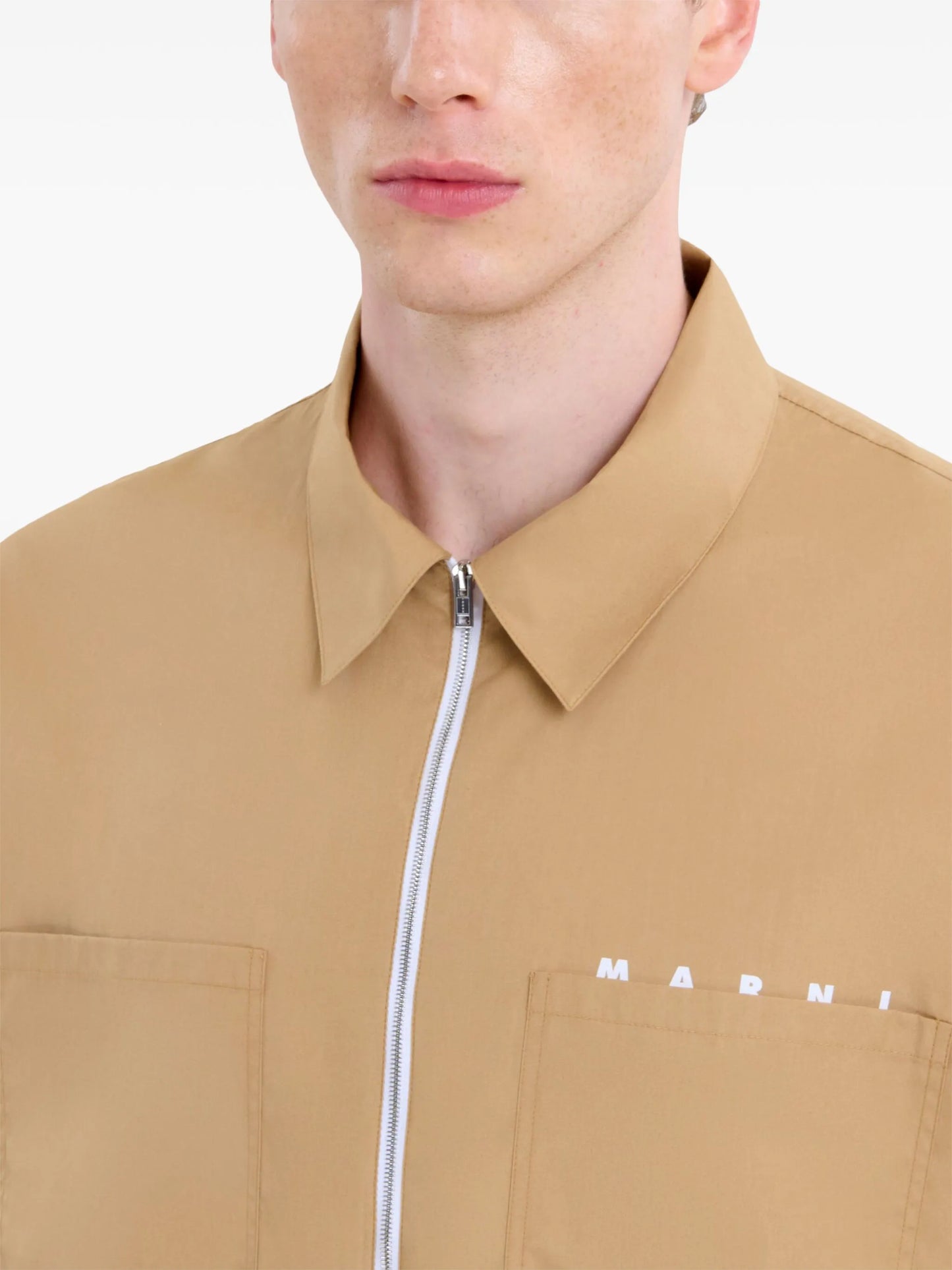 logo-print cotton shirt jacket