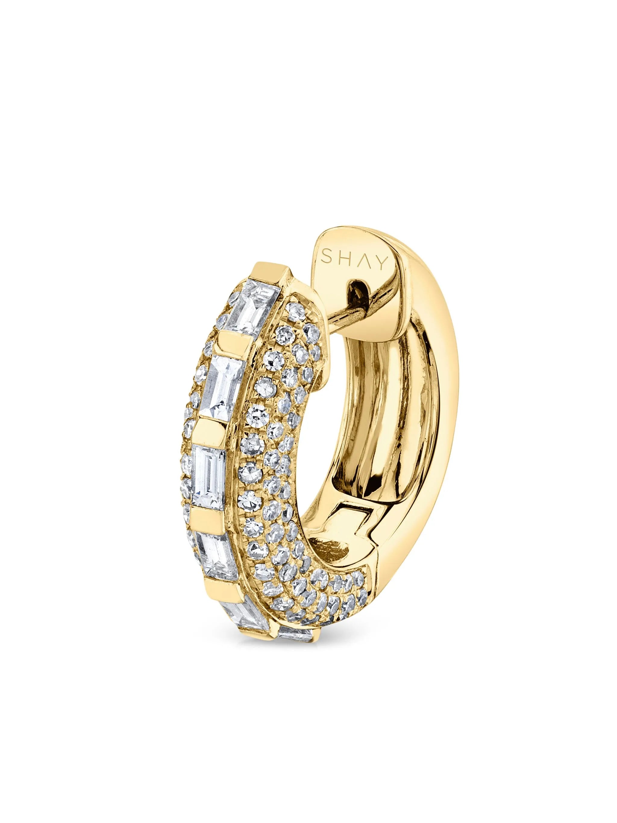 18K yellow gold diamond huggie earrings