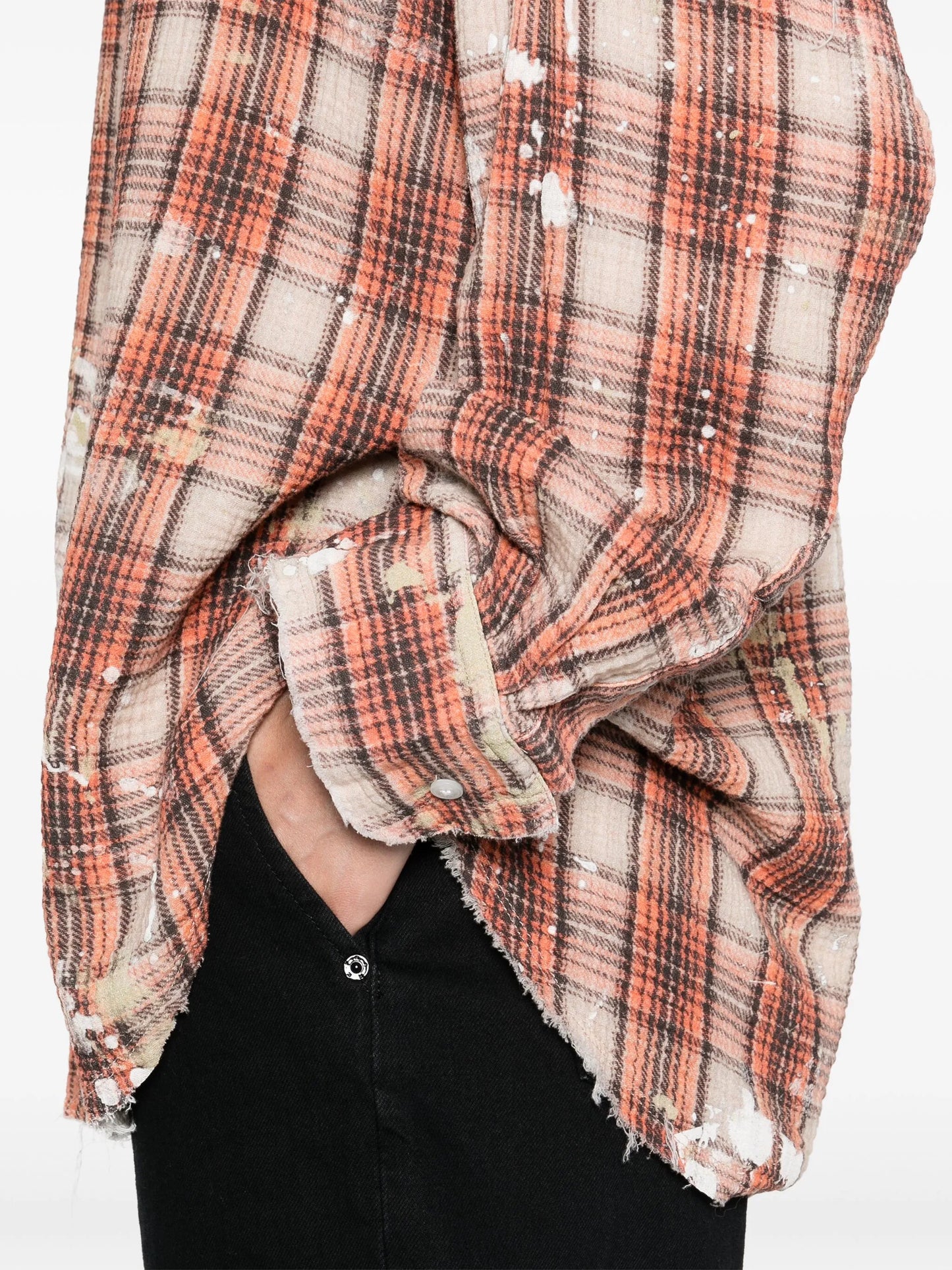 shredded-seam drop-neck shirt