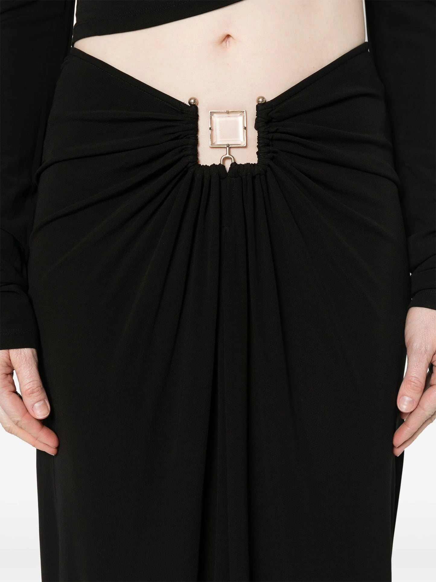 bezel-quartz ruched maxi skirt