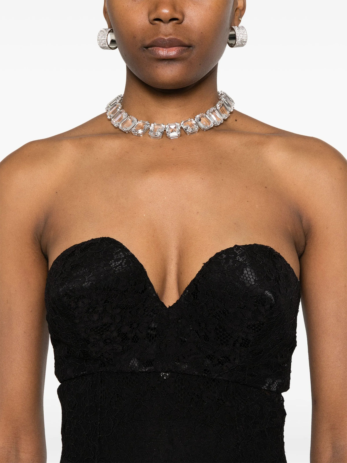 strapless lace dress with conical cups