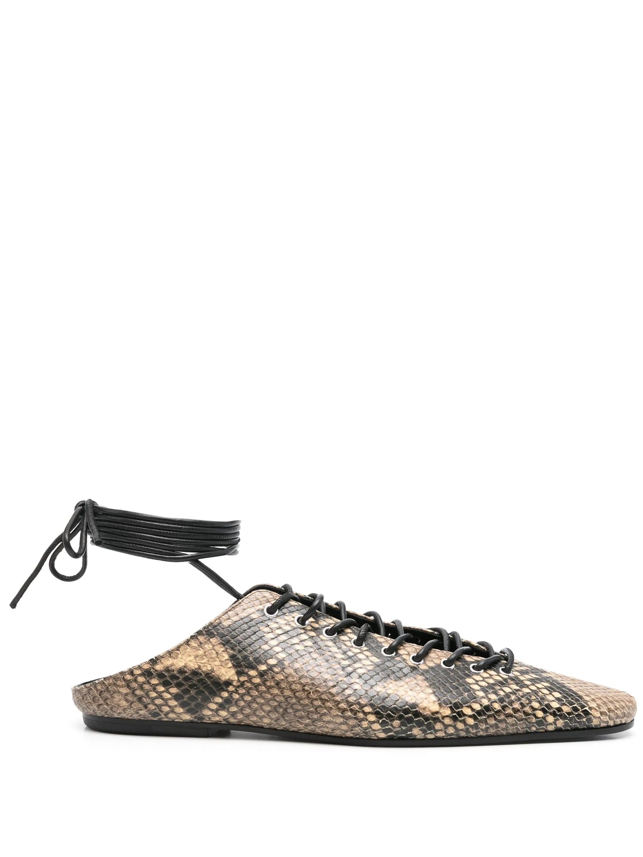 snakeskin-printed mules