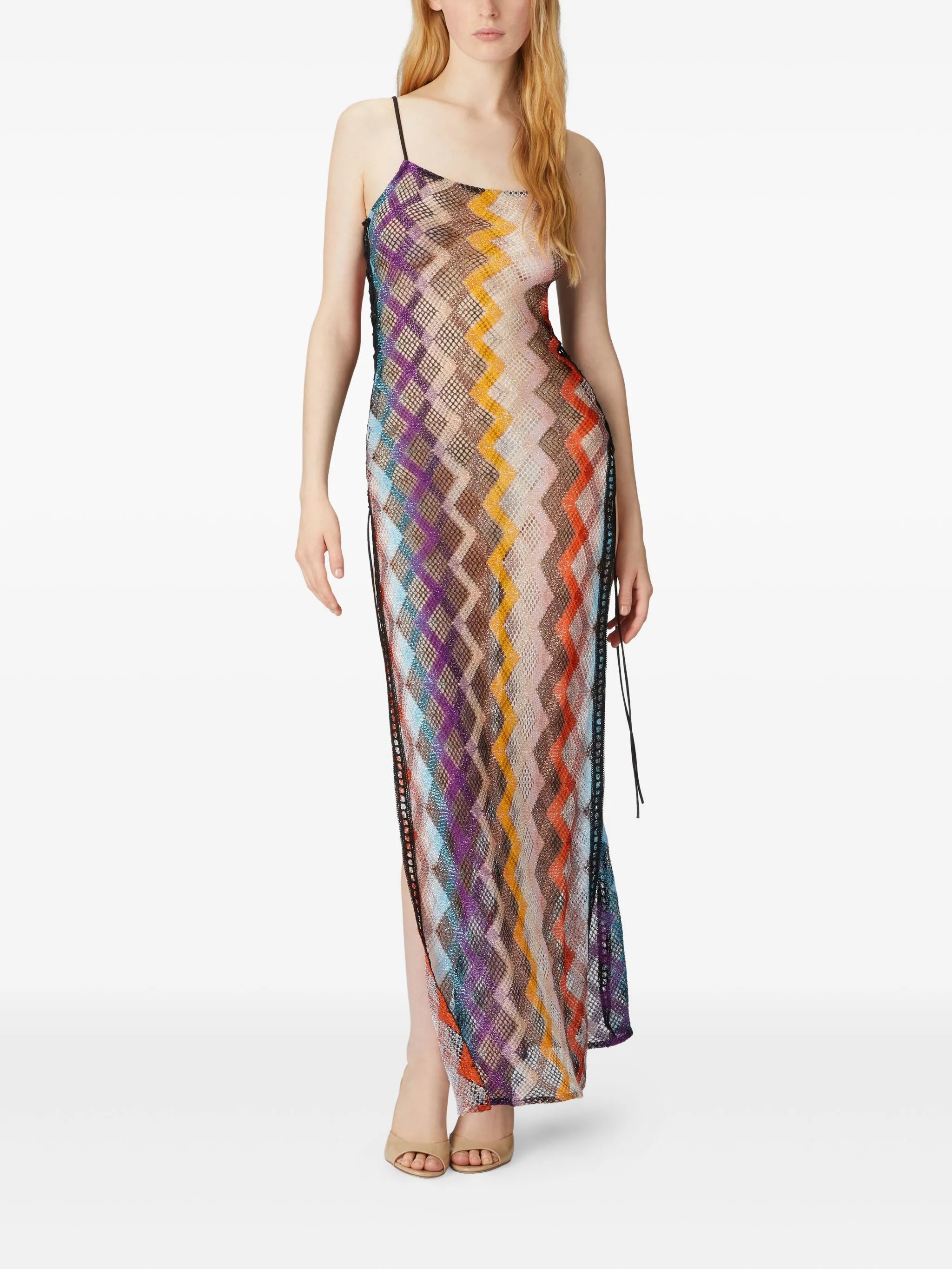 zigzag-pattern midi dress