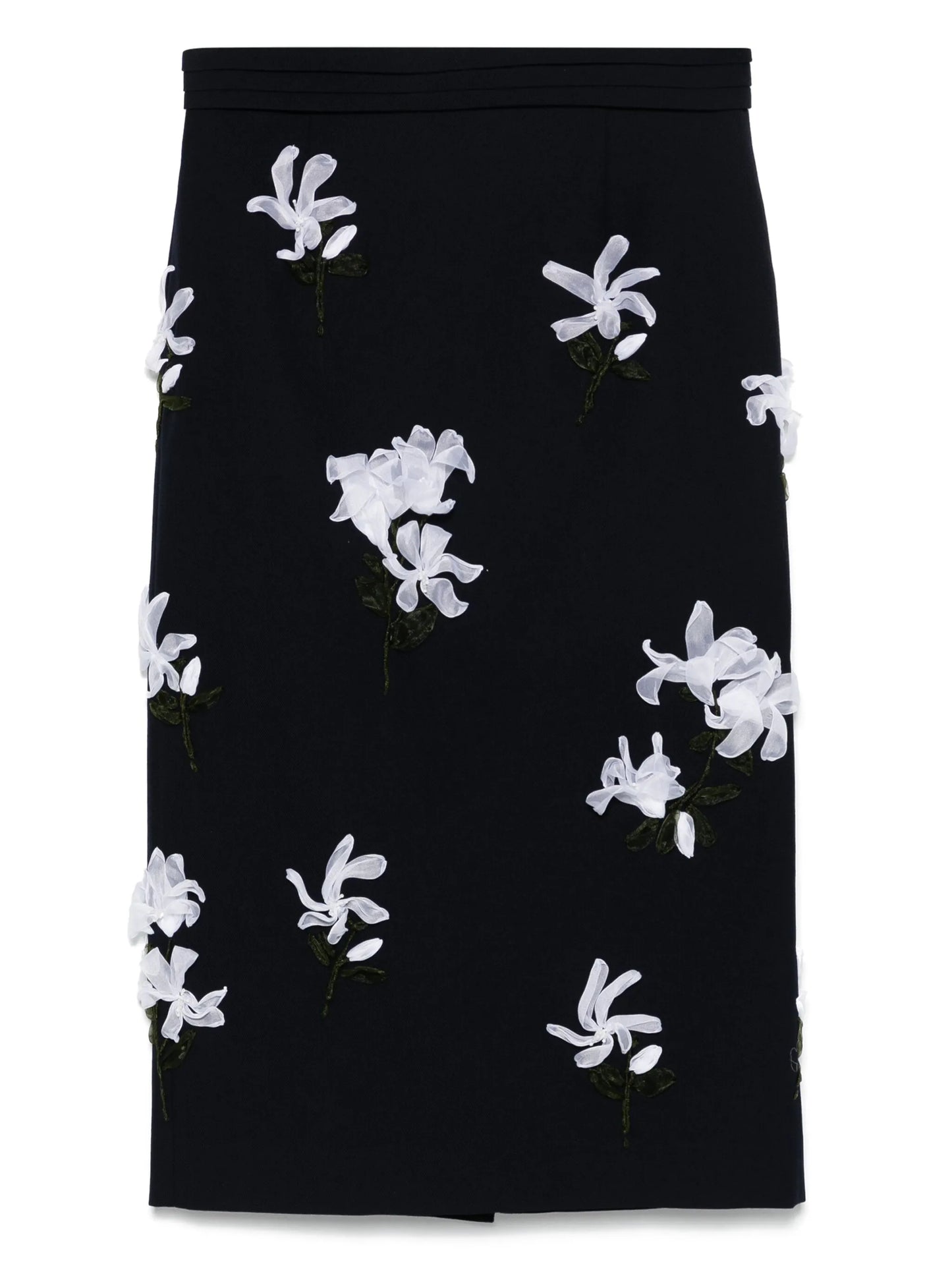floral-appliqué midi skirt