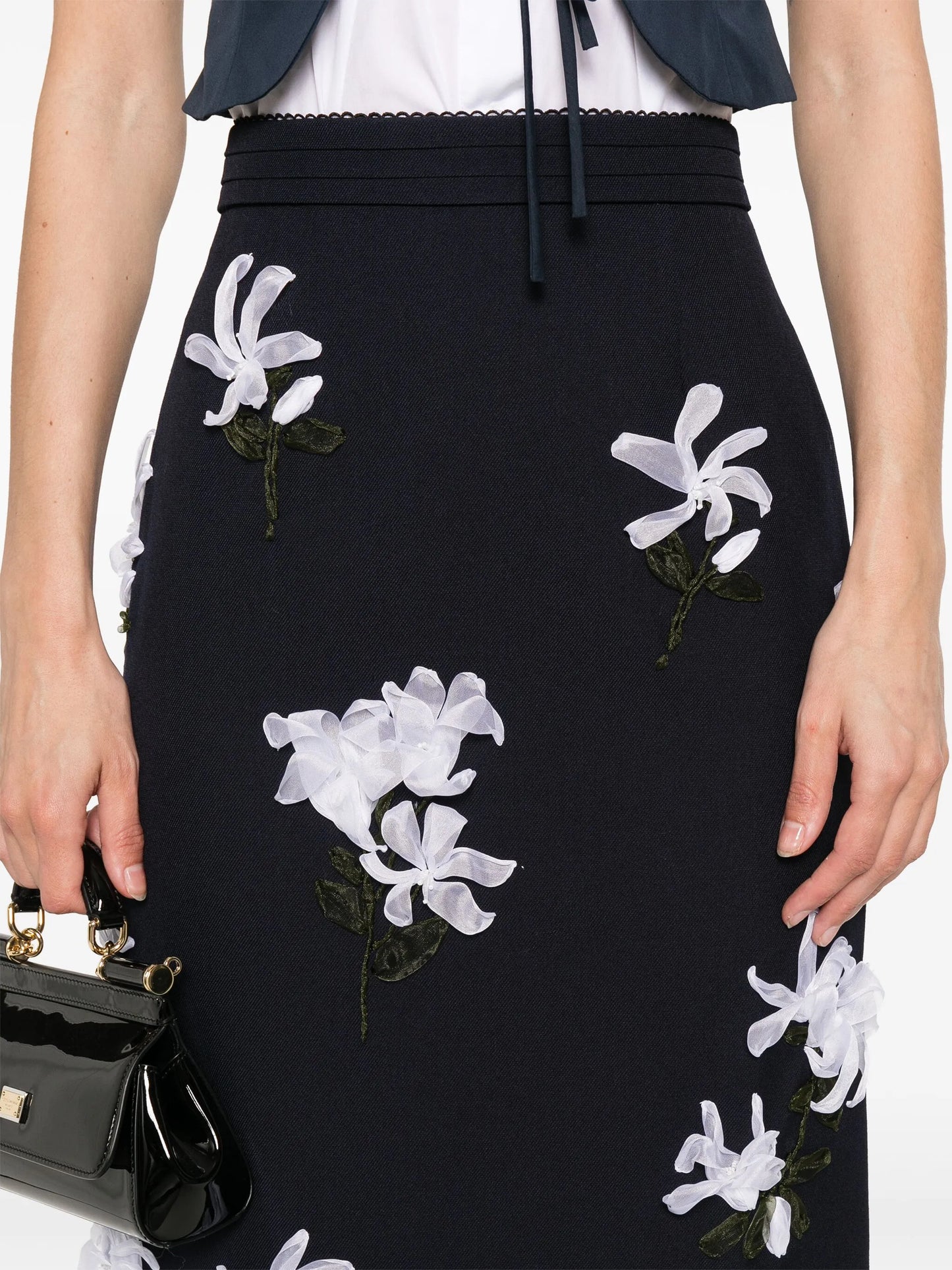 floral-appliqué midi skirt