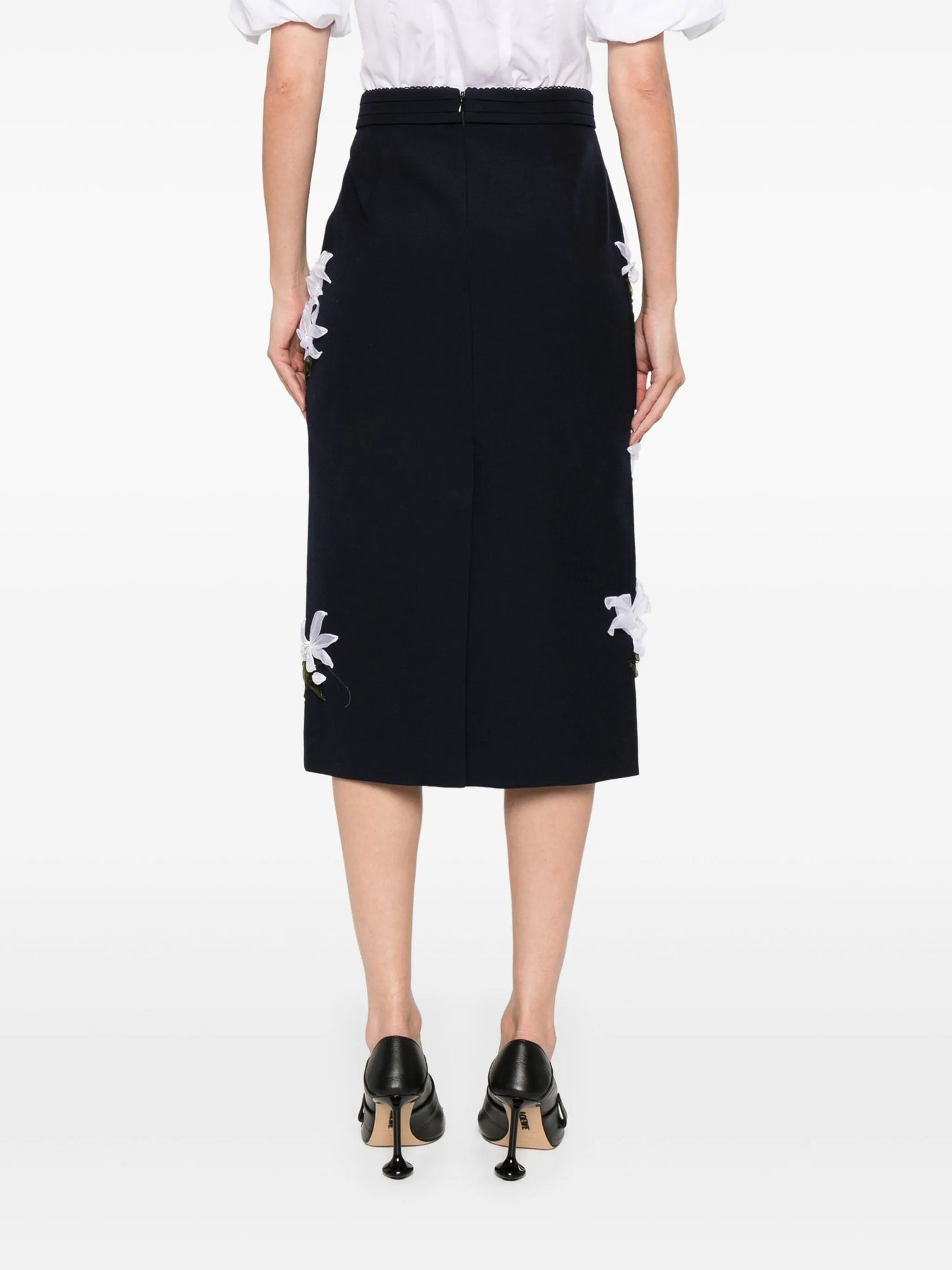 floral-appliqué midi skirt
