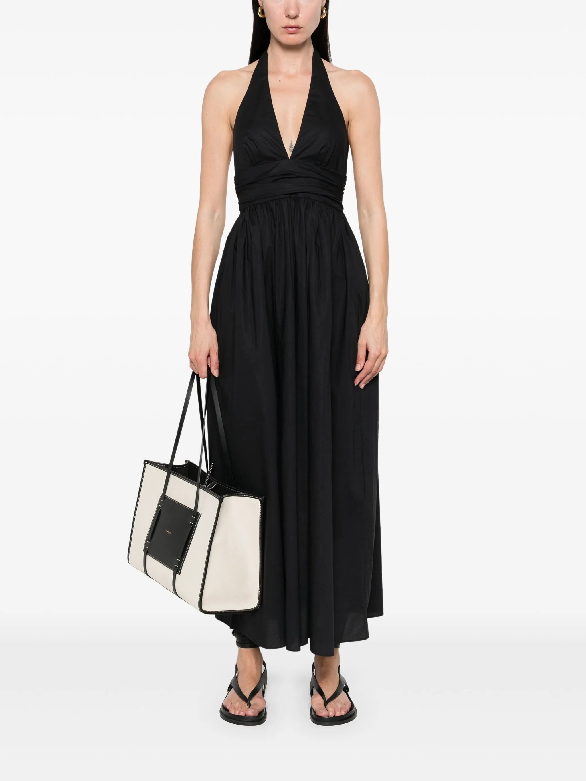 plunge halterneck midi dress