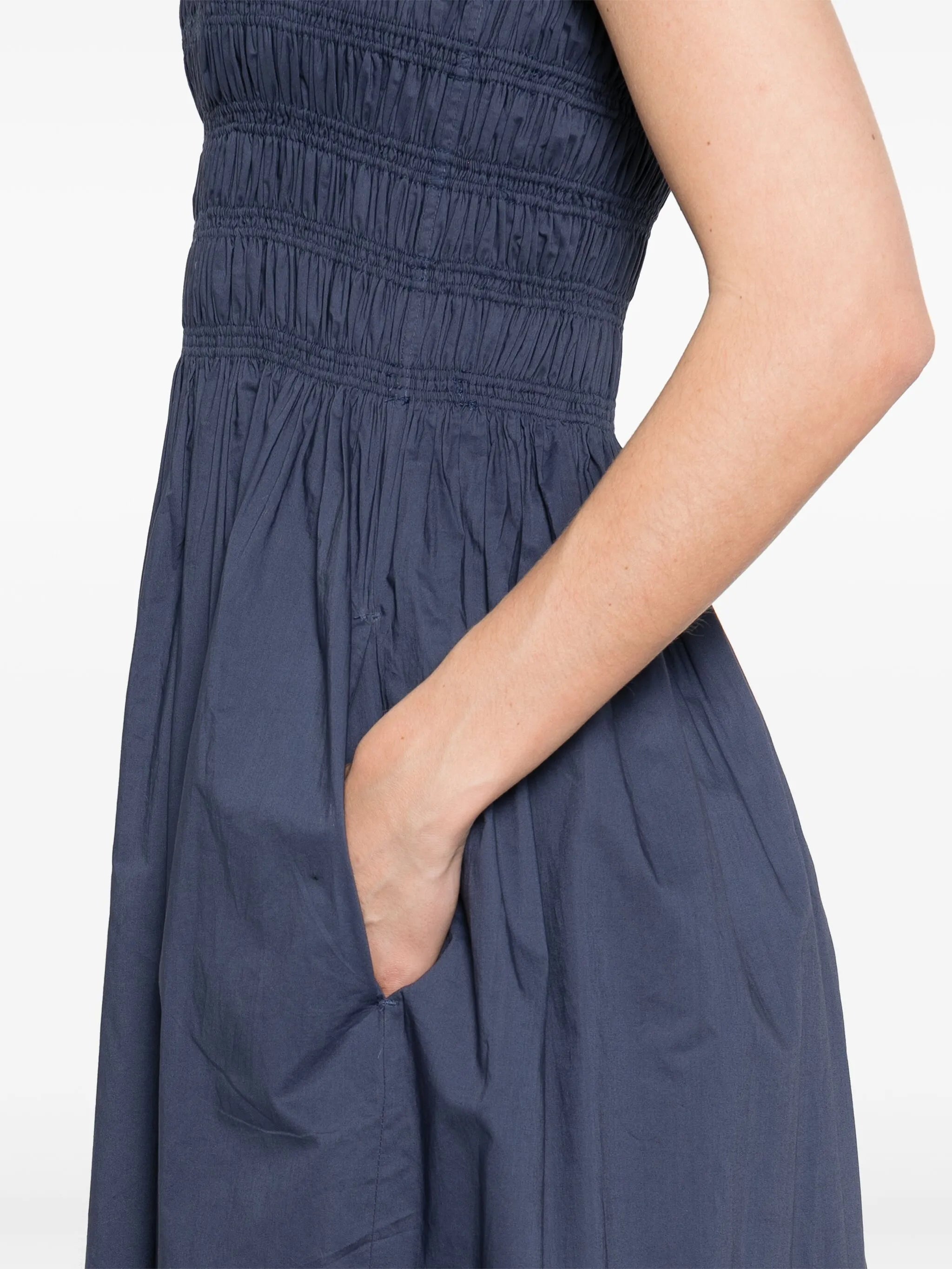 shirred-bodice midi dress