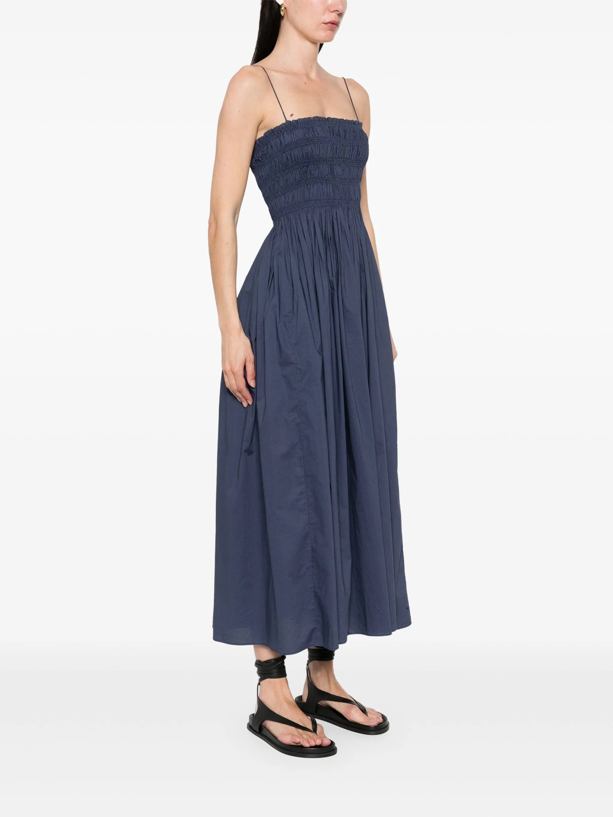 shirred-bodice midi dress