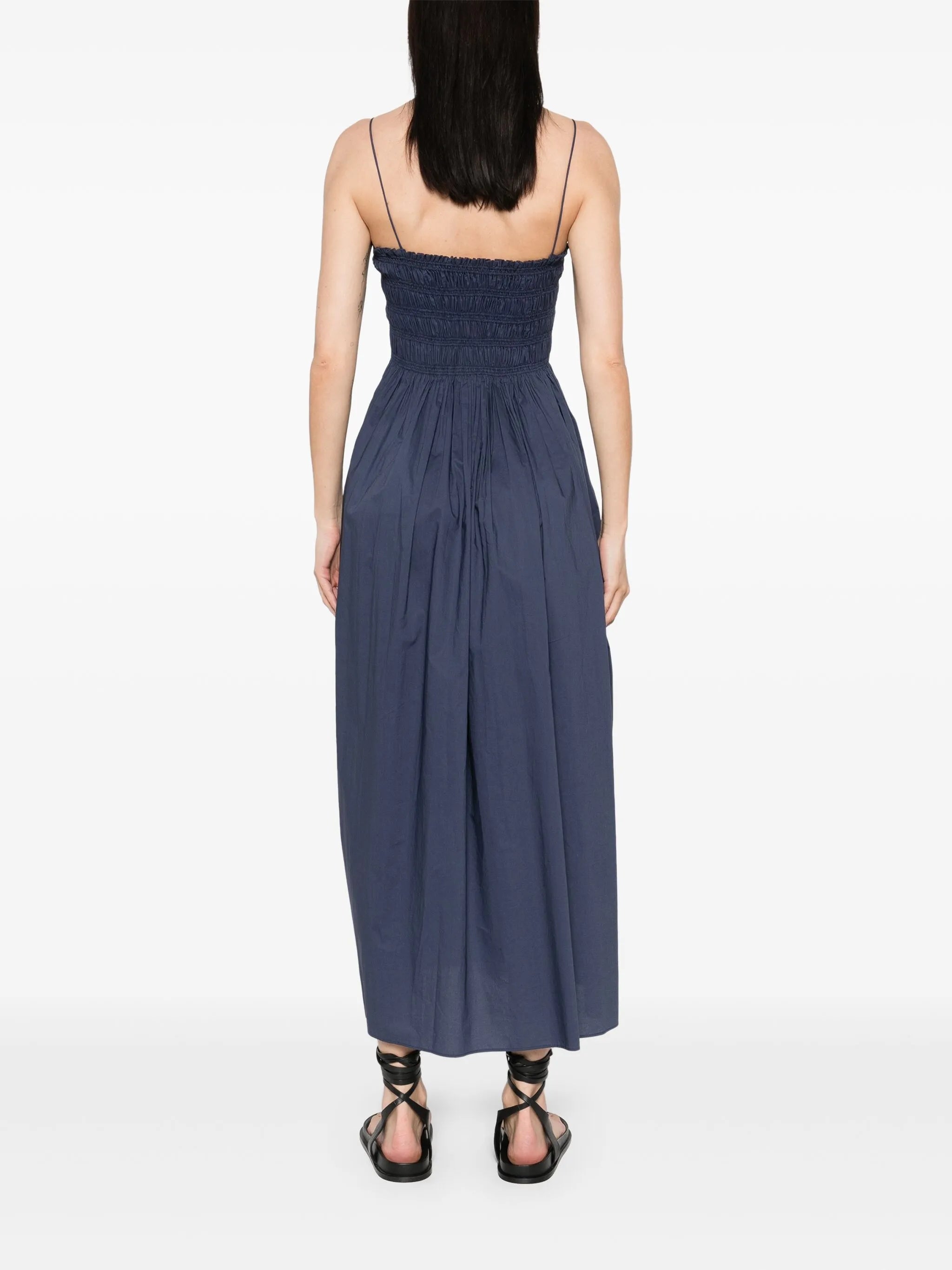 shirred-bodice midi dress