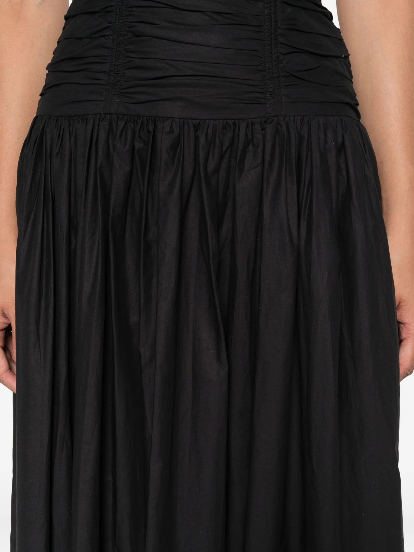 drop-waist strapless midi dress