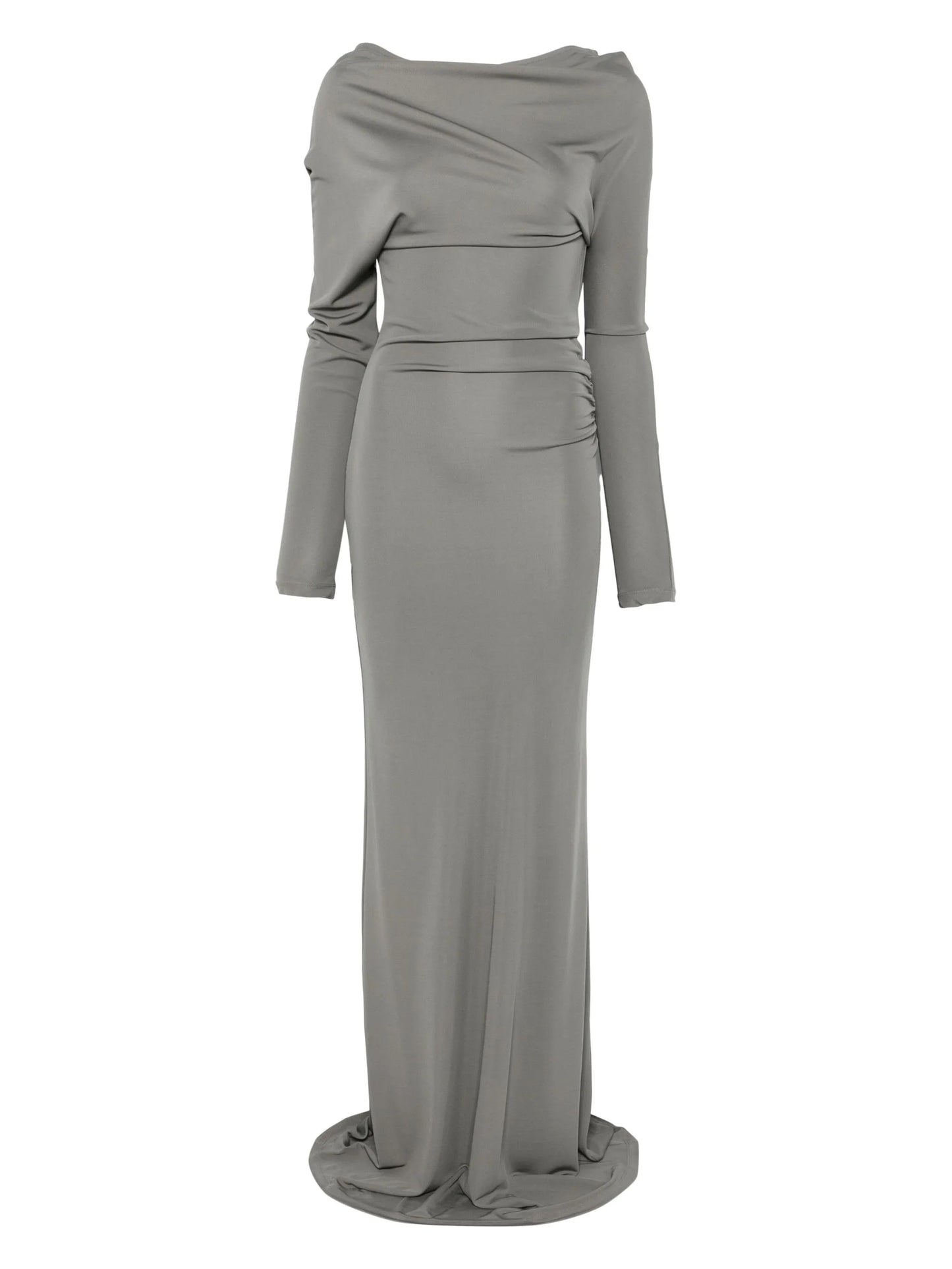 one-shoulder draped maxi dress