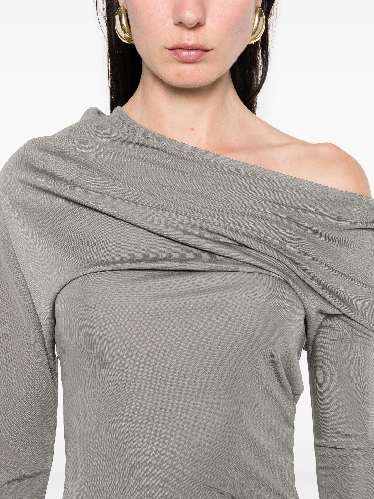 one-shoulder draped maxi dress