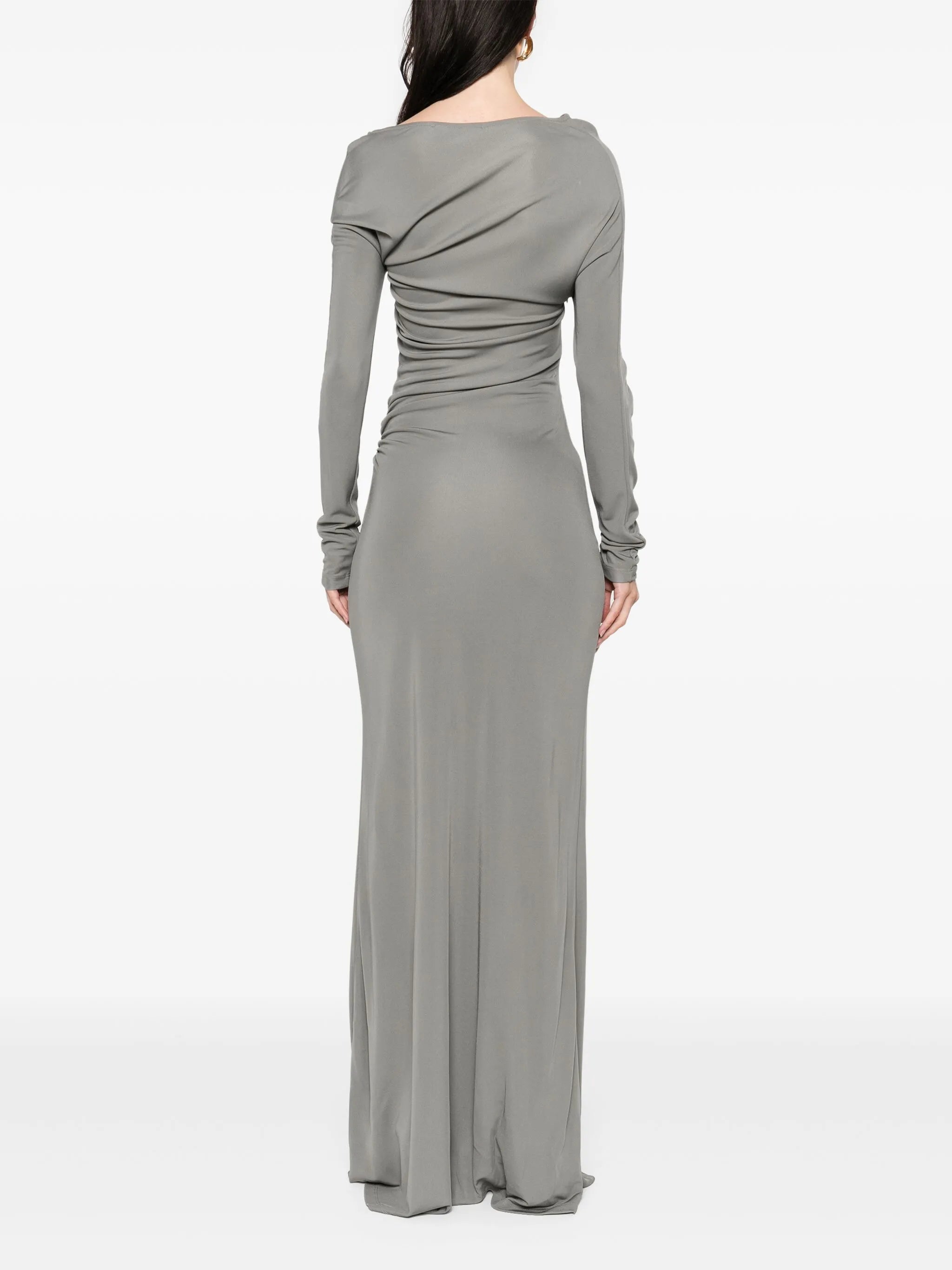 one-shoulder draped maxi dress