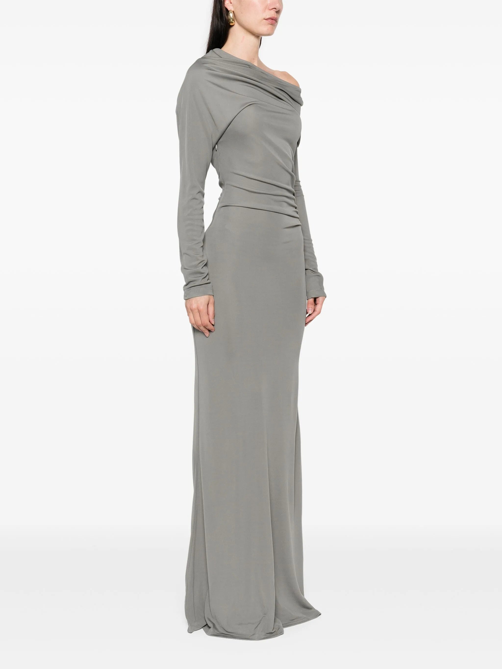 one-shoulder draped maxi dress