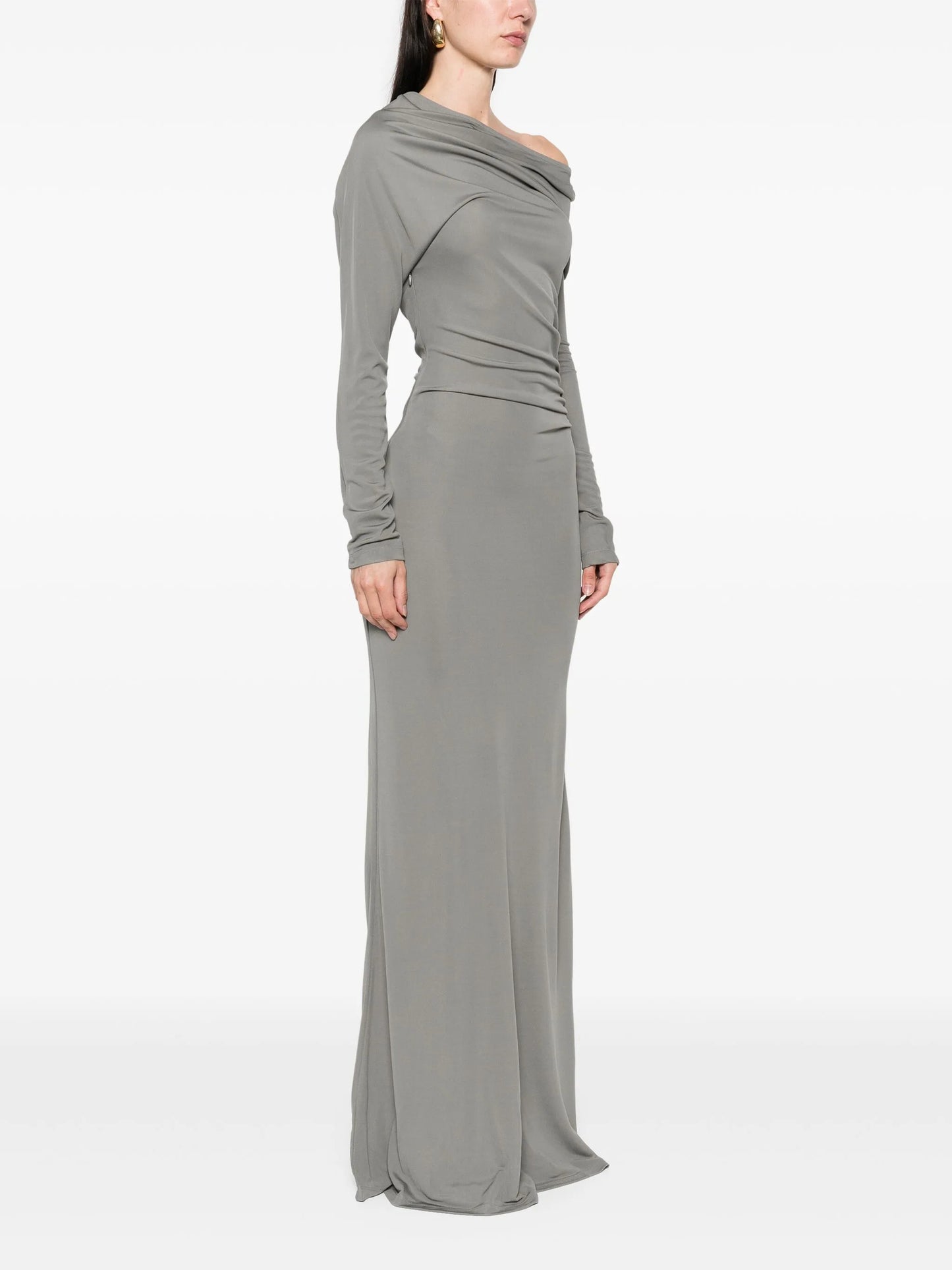 one-shoulder draped maxi dress