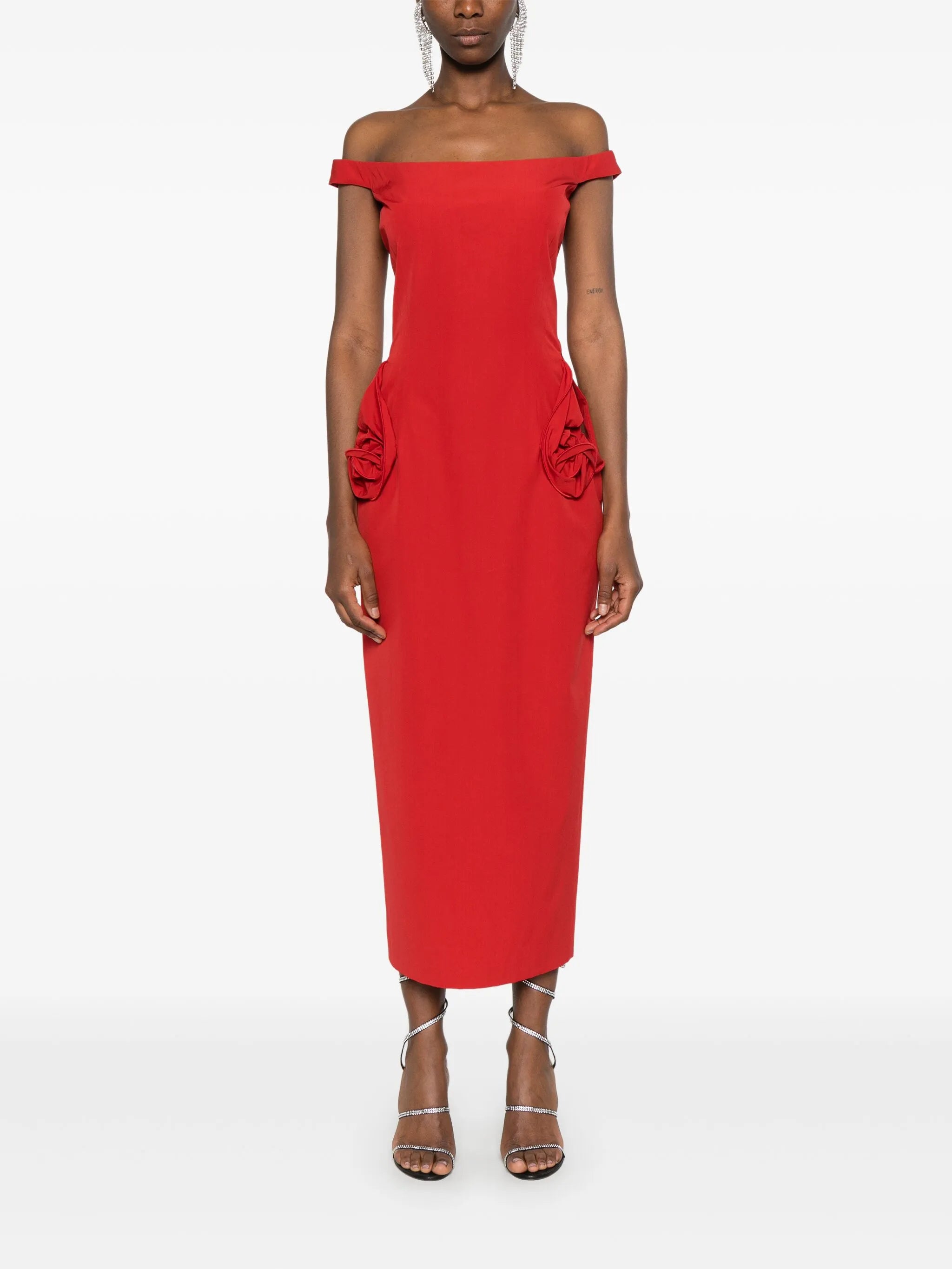 rose-detailed midi dress