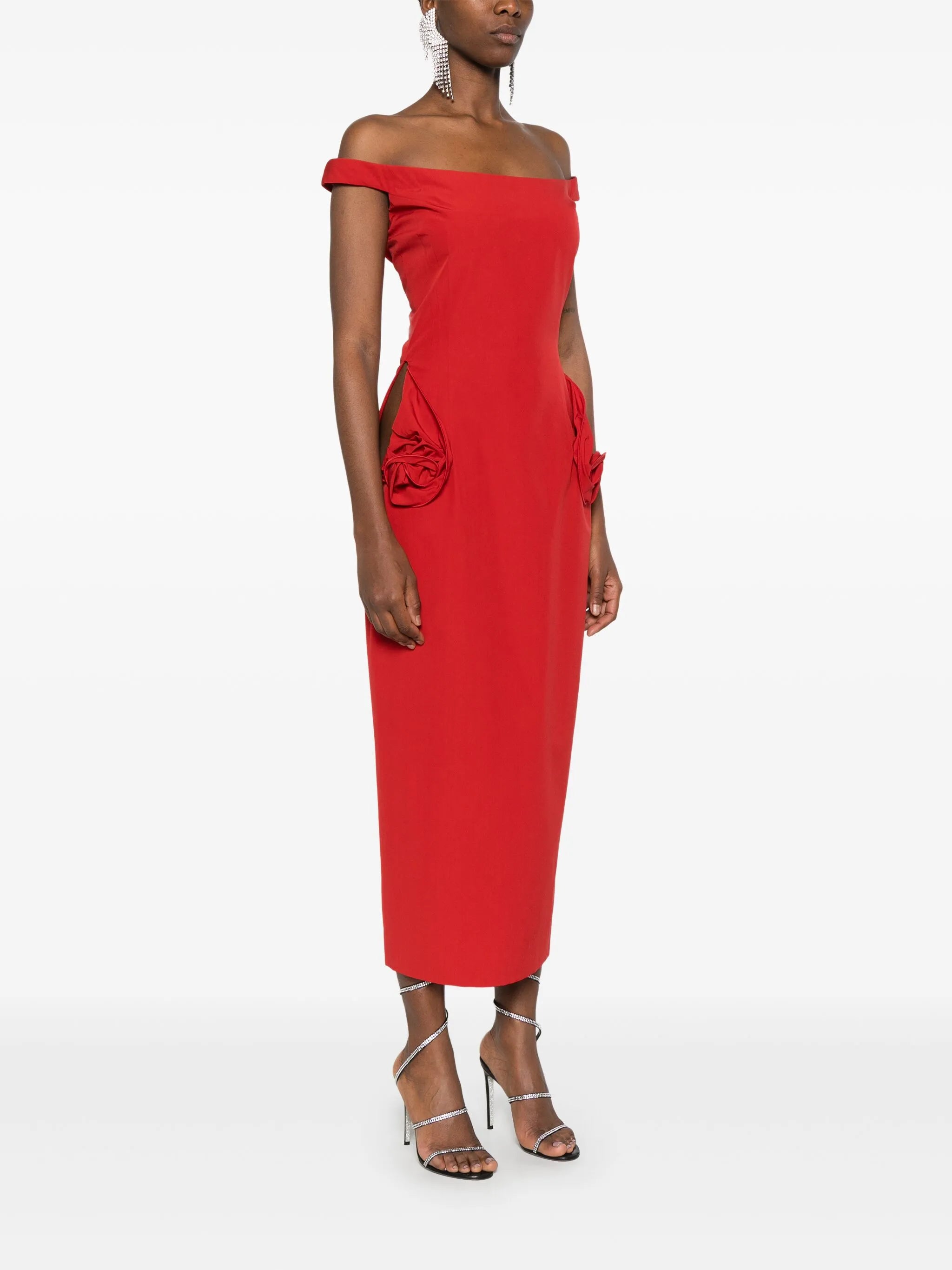 rose-detailed midi dress