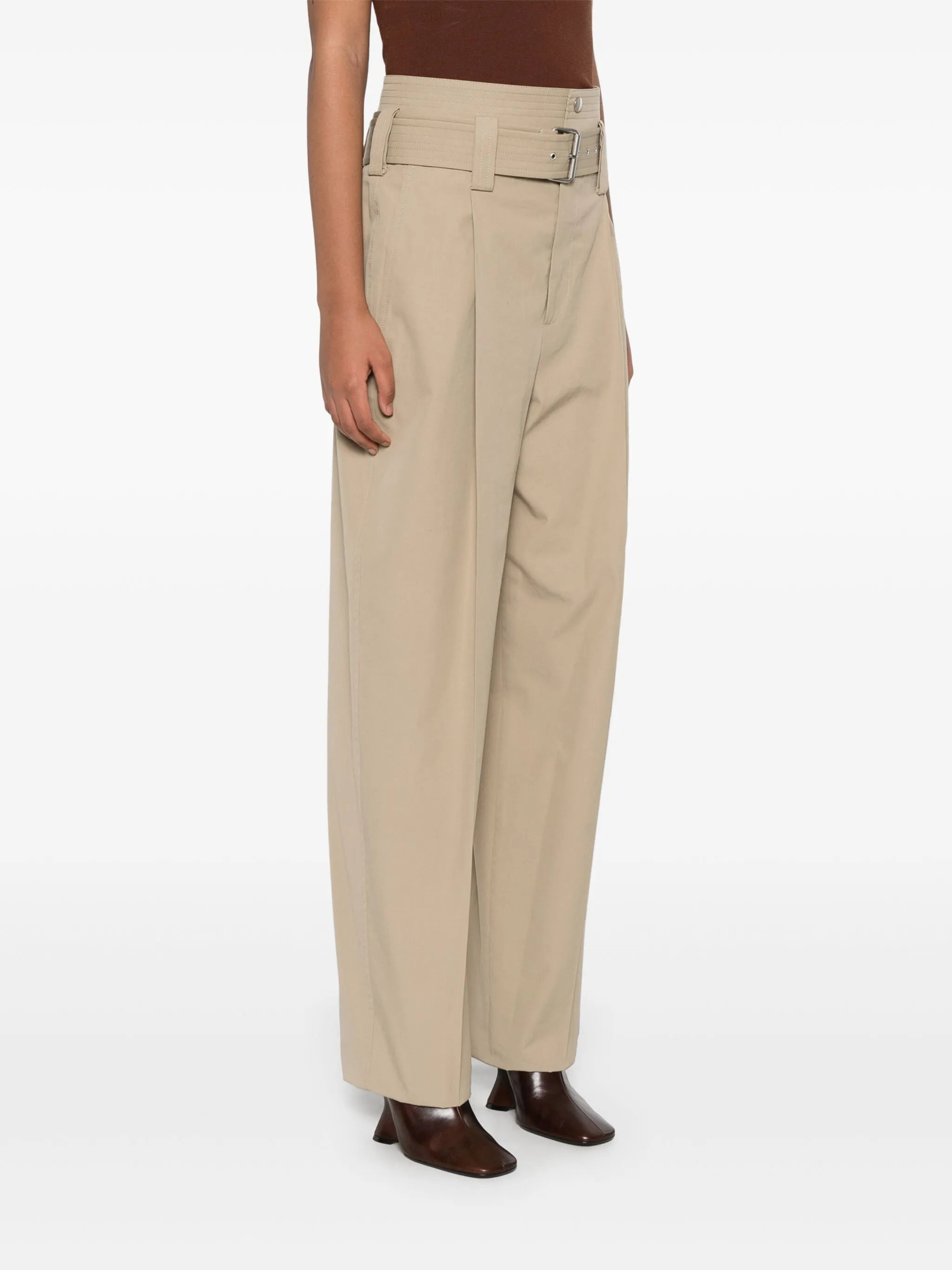 belted straight-leg trousers