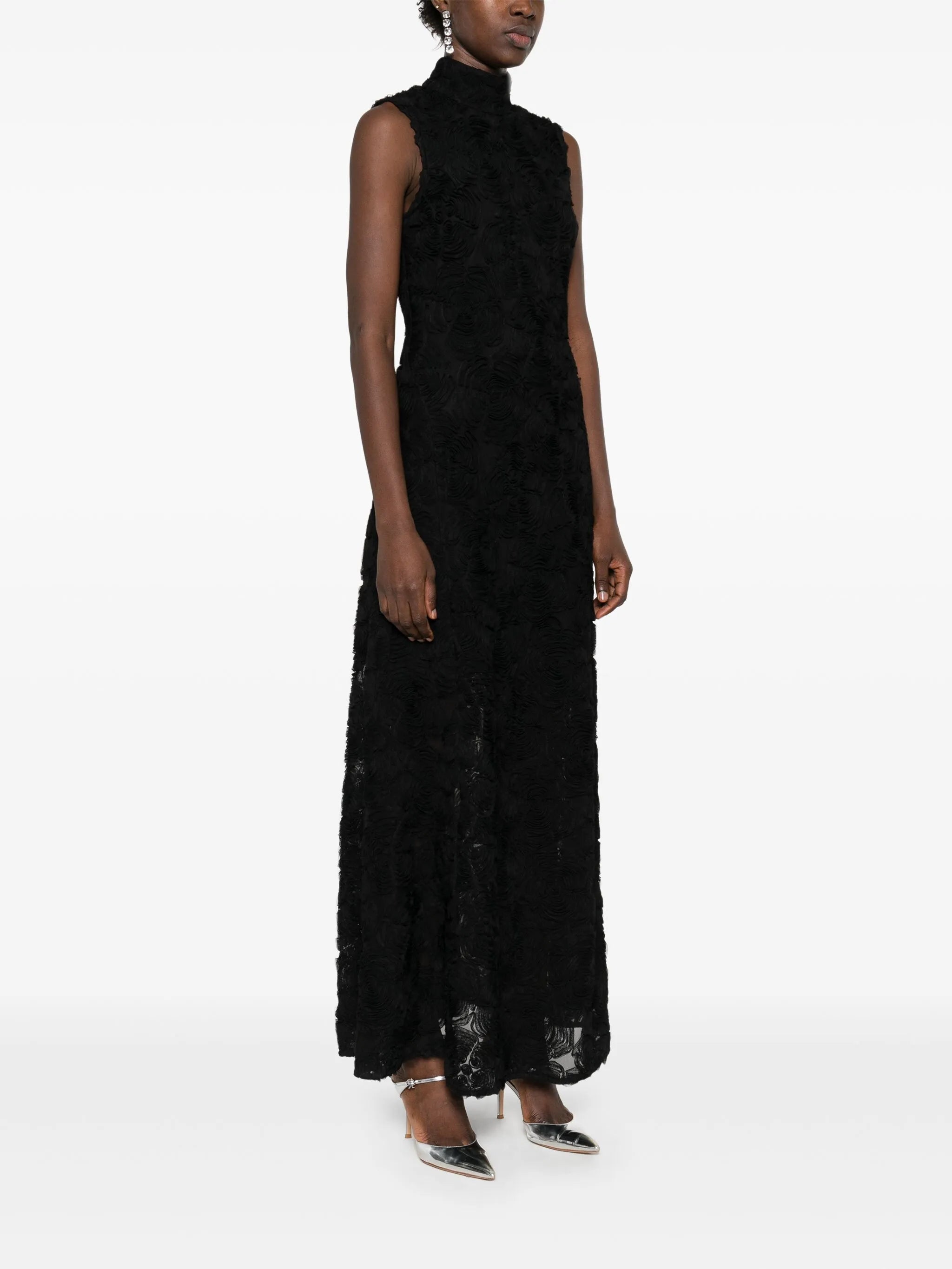 flower-mesh maxi dress
