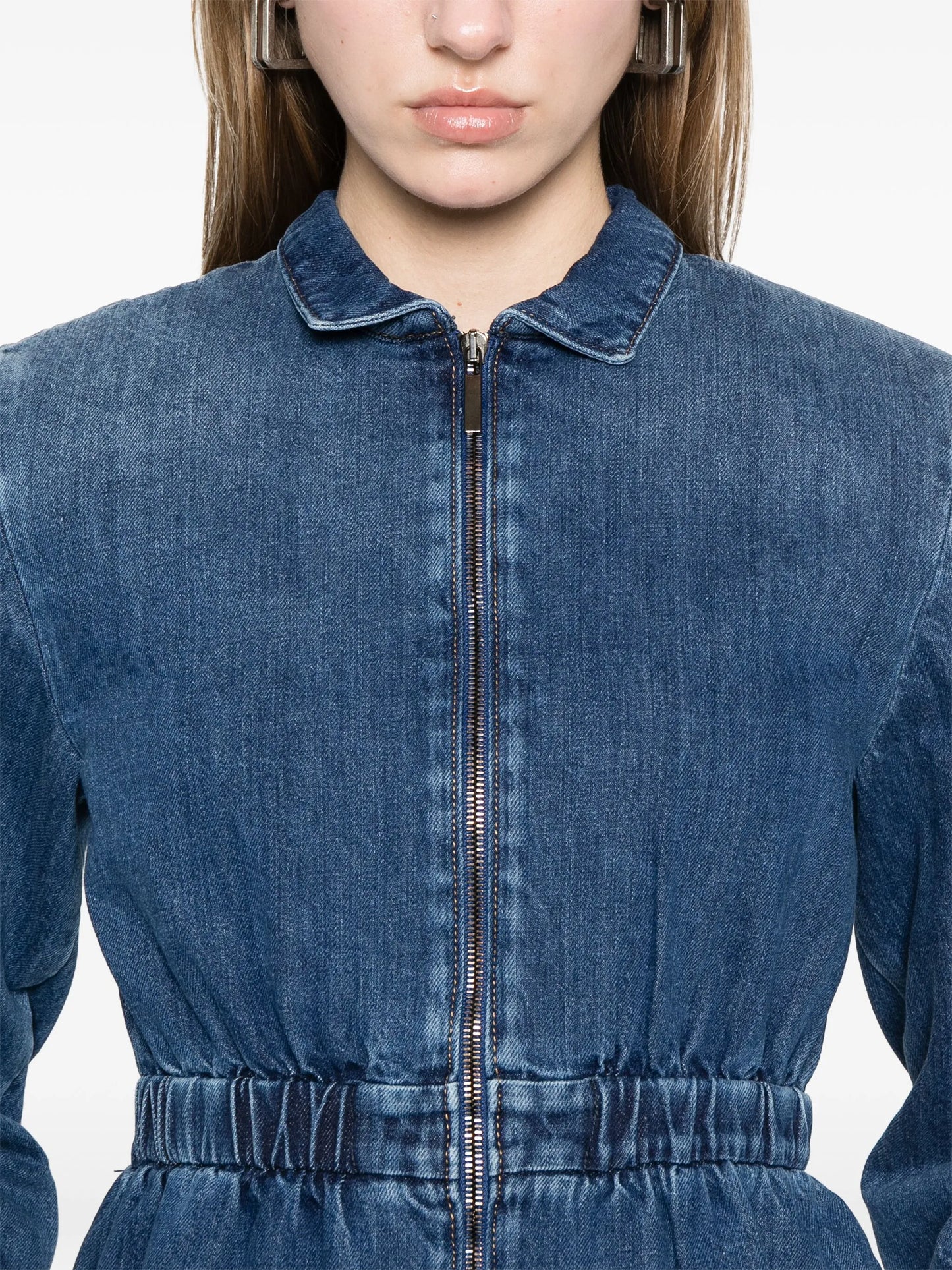 gathered-waist denim jacket