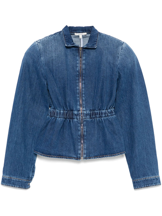 gathered-waist denim jacket