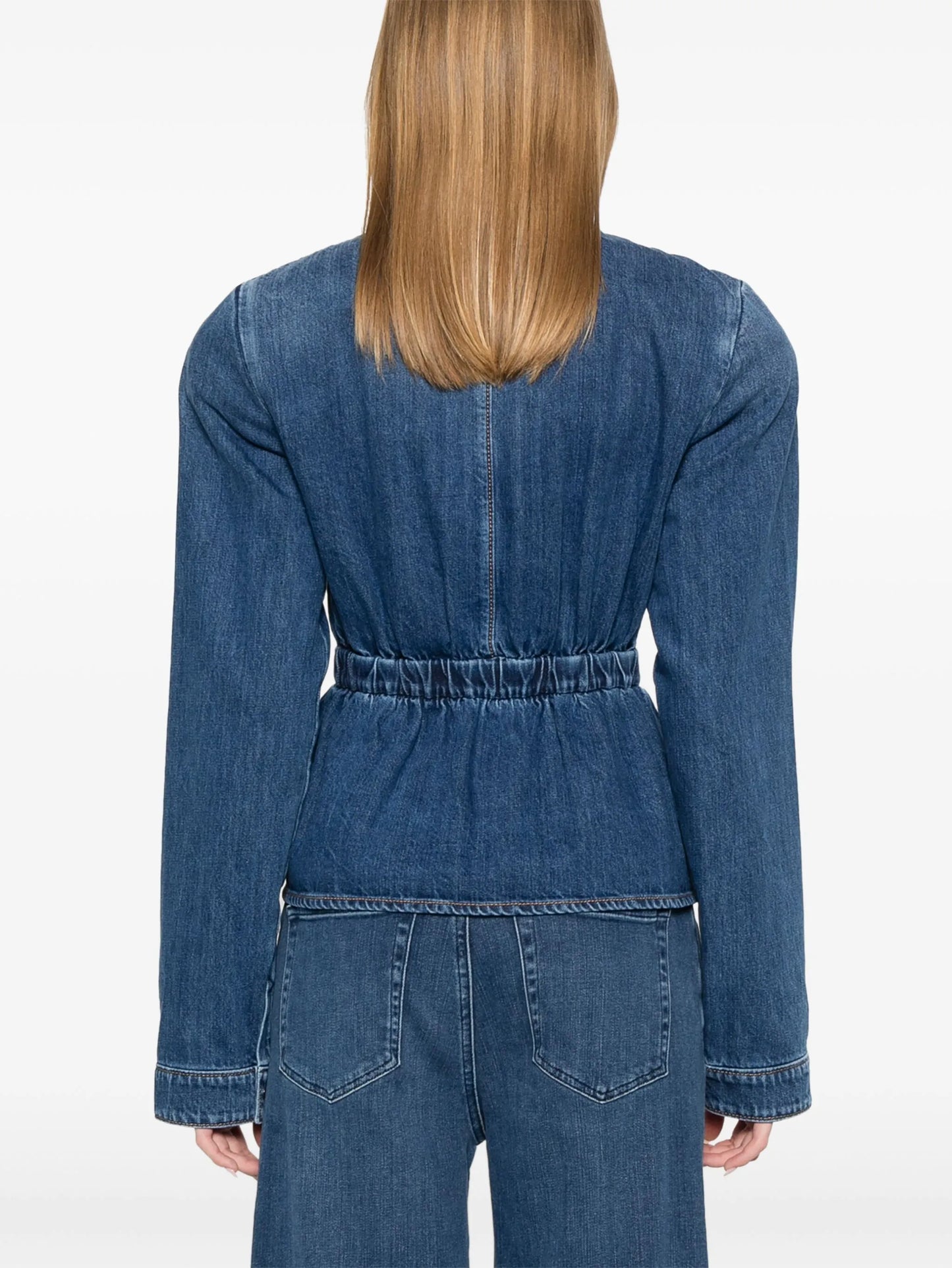 gathered-waist denim jacket