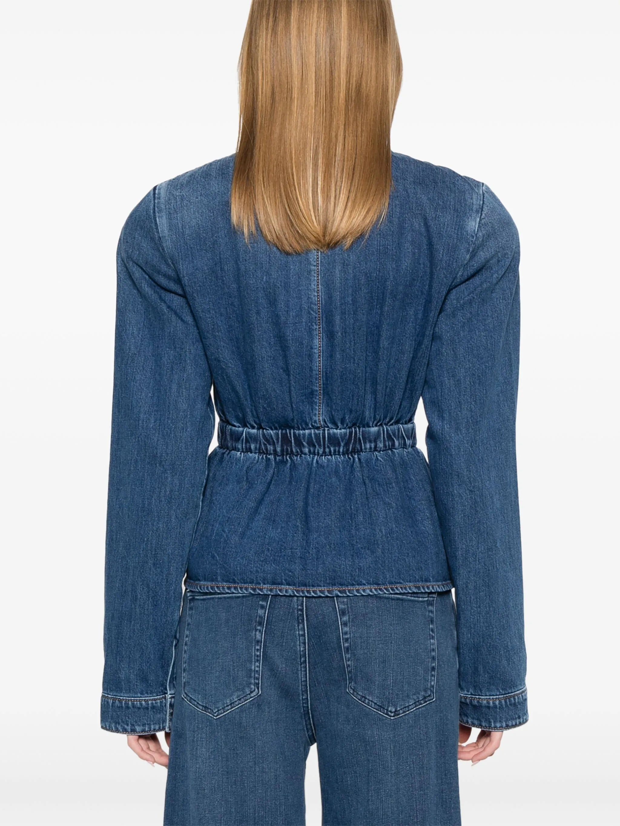gathered-waist denim jacket