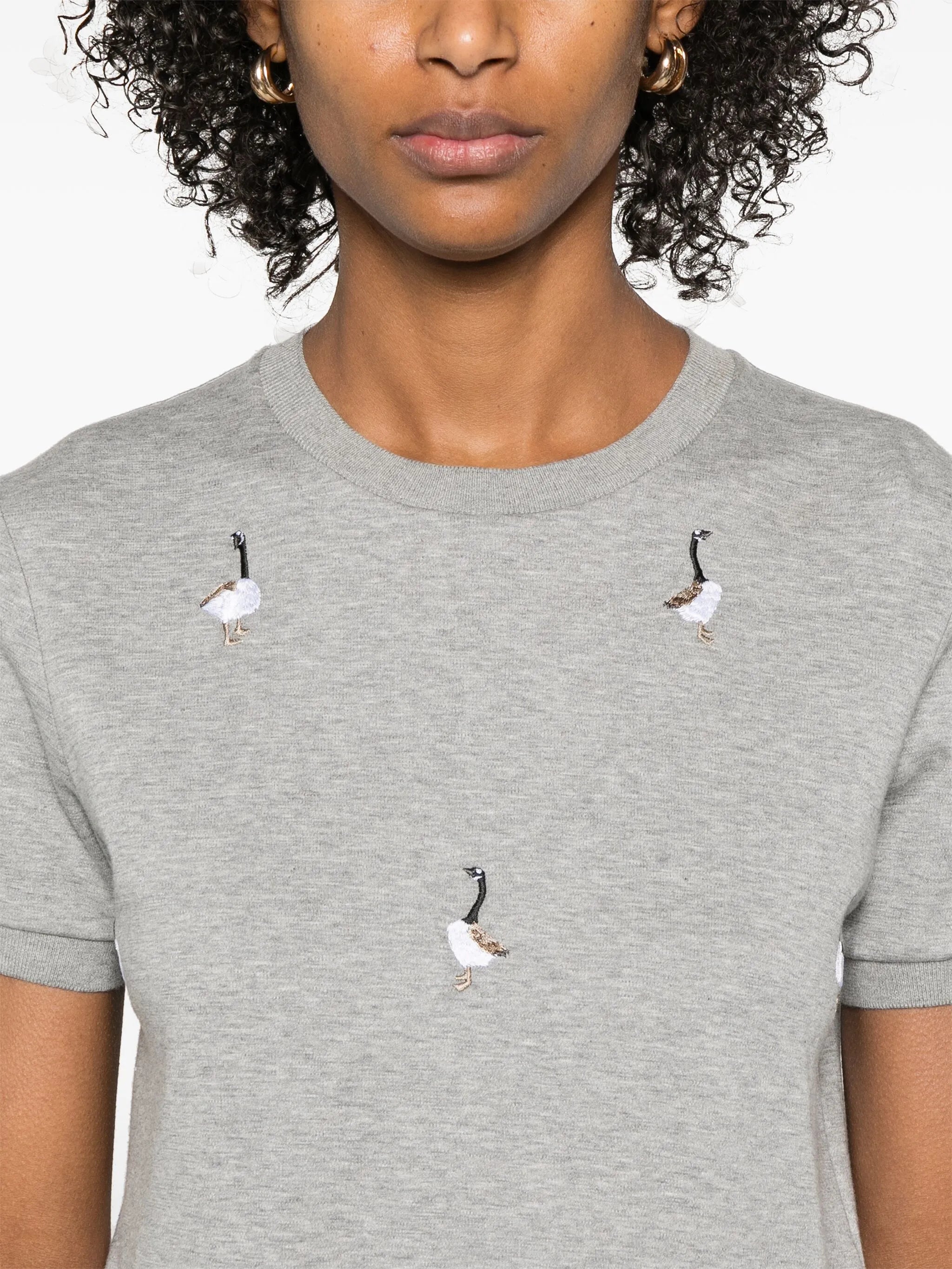 geese-embroidered cotton T-shirt