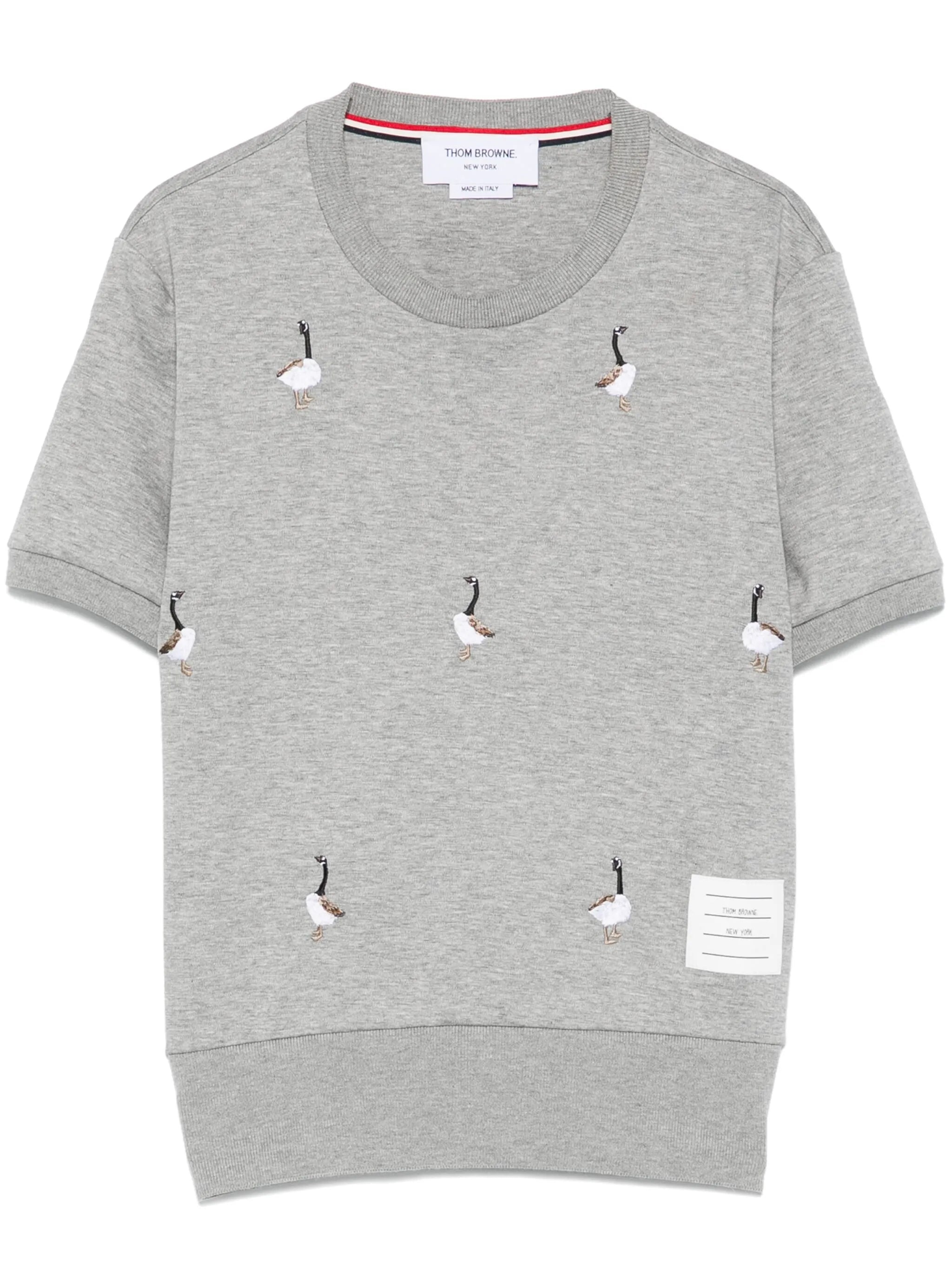 geese-embroidered cotton T-shirt