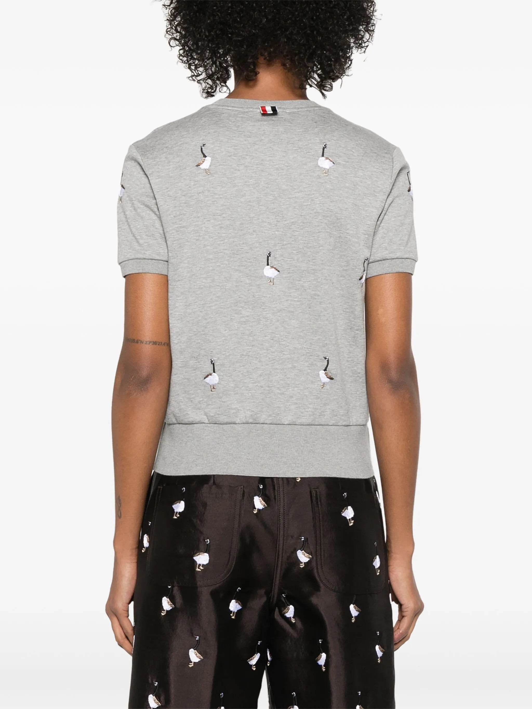 geese-embroidered cotton T-shirt