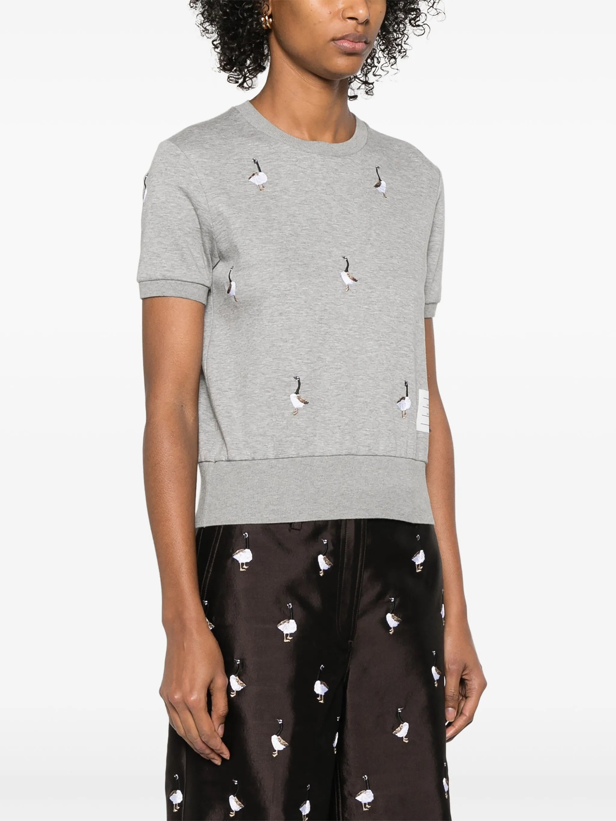 geese-embroidered cotton T-shirt