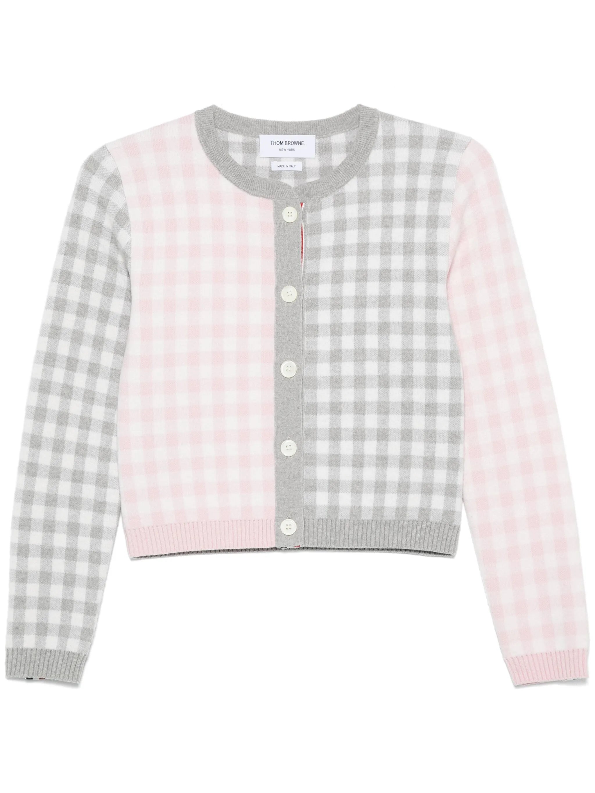 gingham-check wool cardigan
