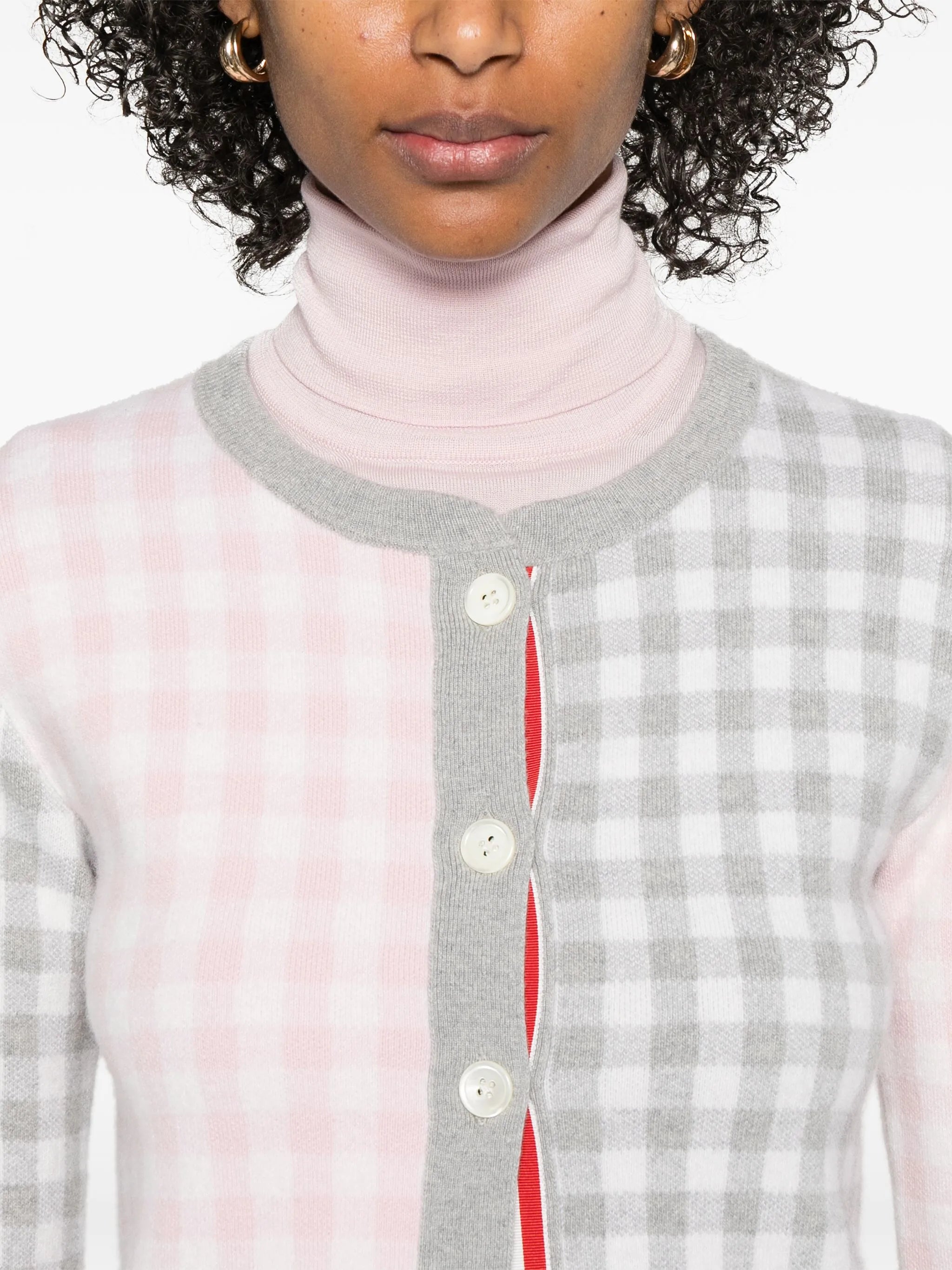 gingham-check wool cardigan