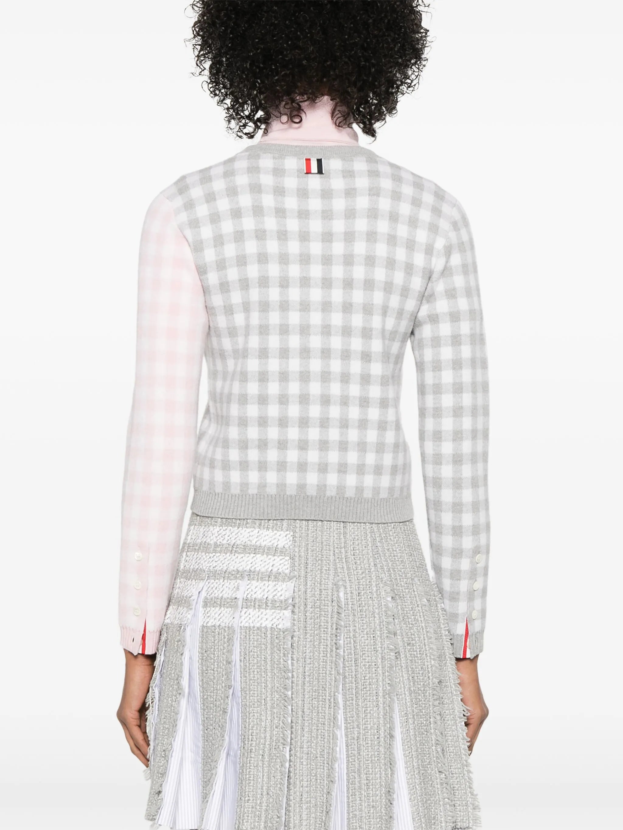 gingham-check wool cardigan