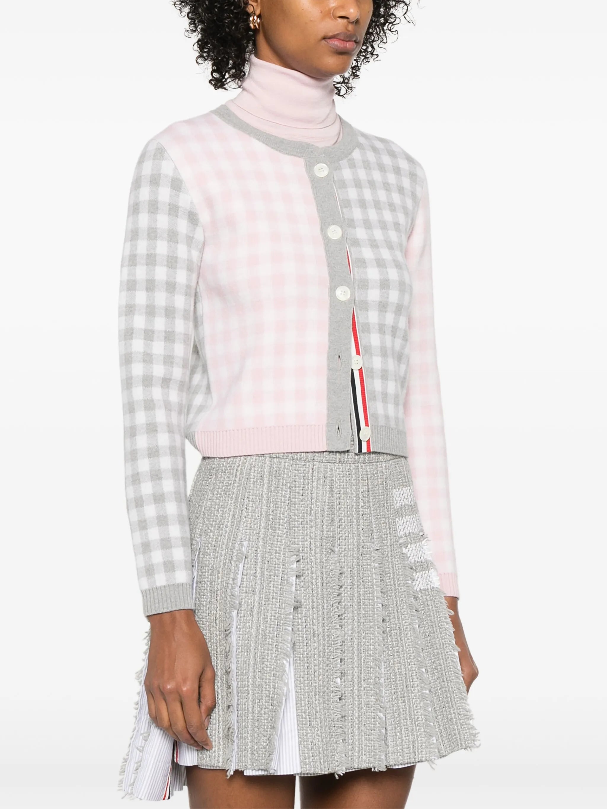 gingham-check wool cardigan