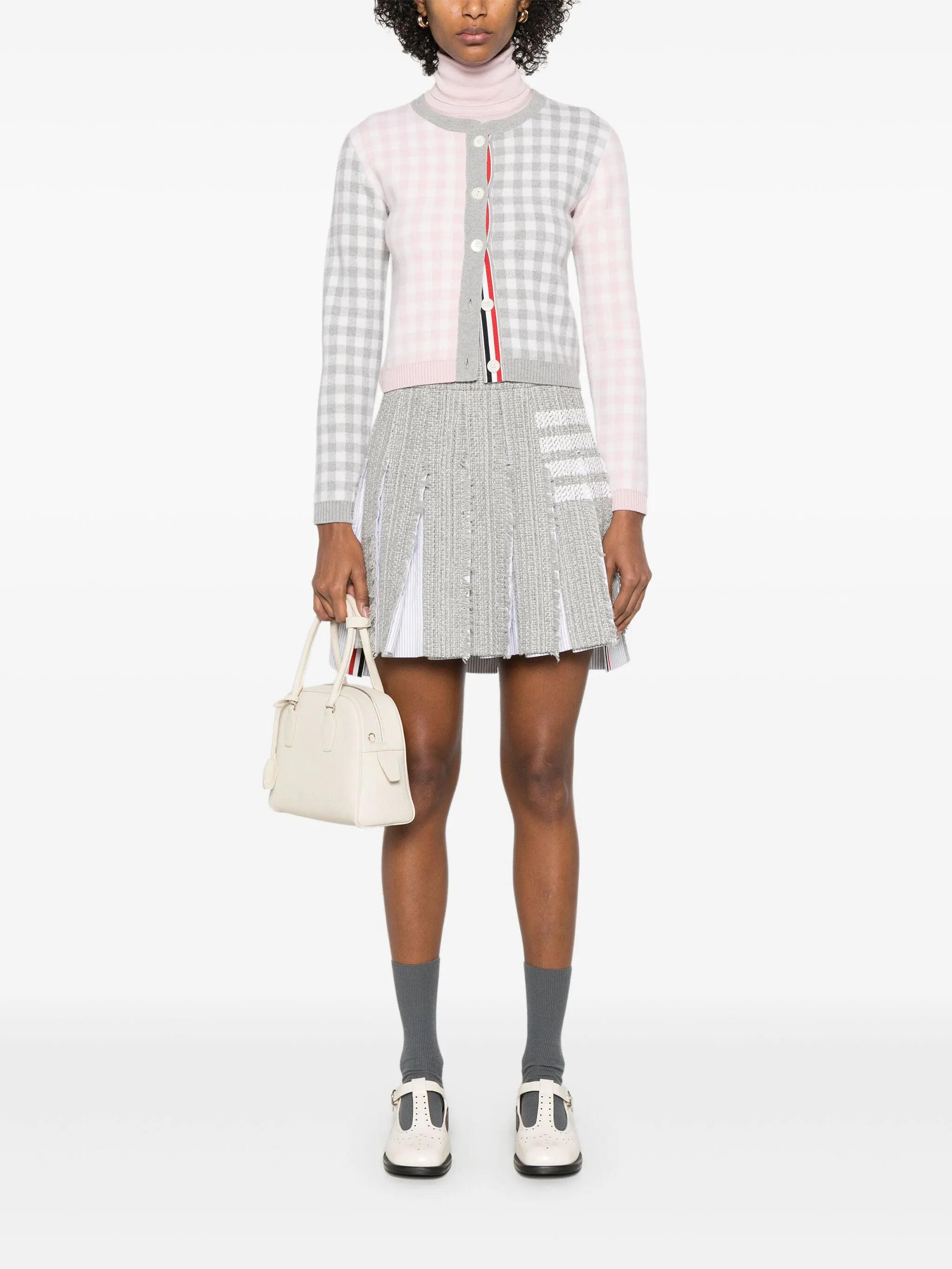 gingham-check wool cardigan