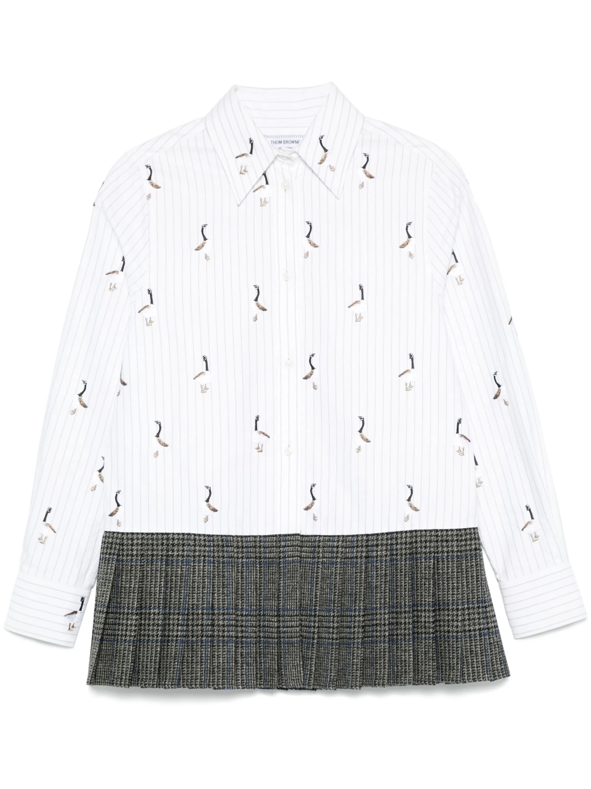 pleated-hem striped shirt