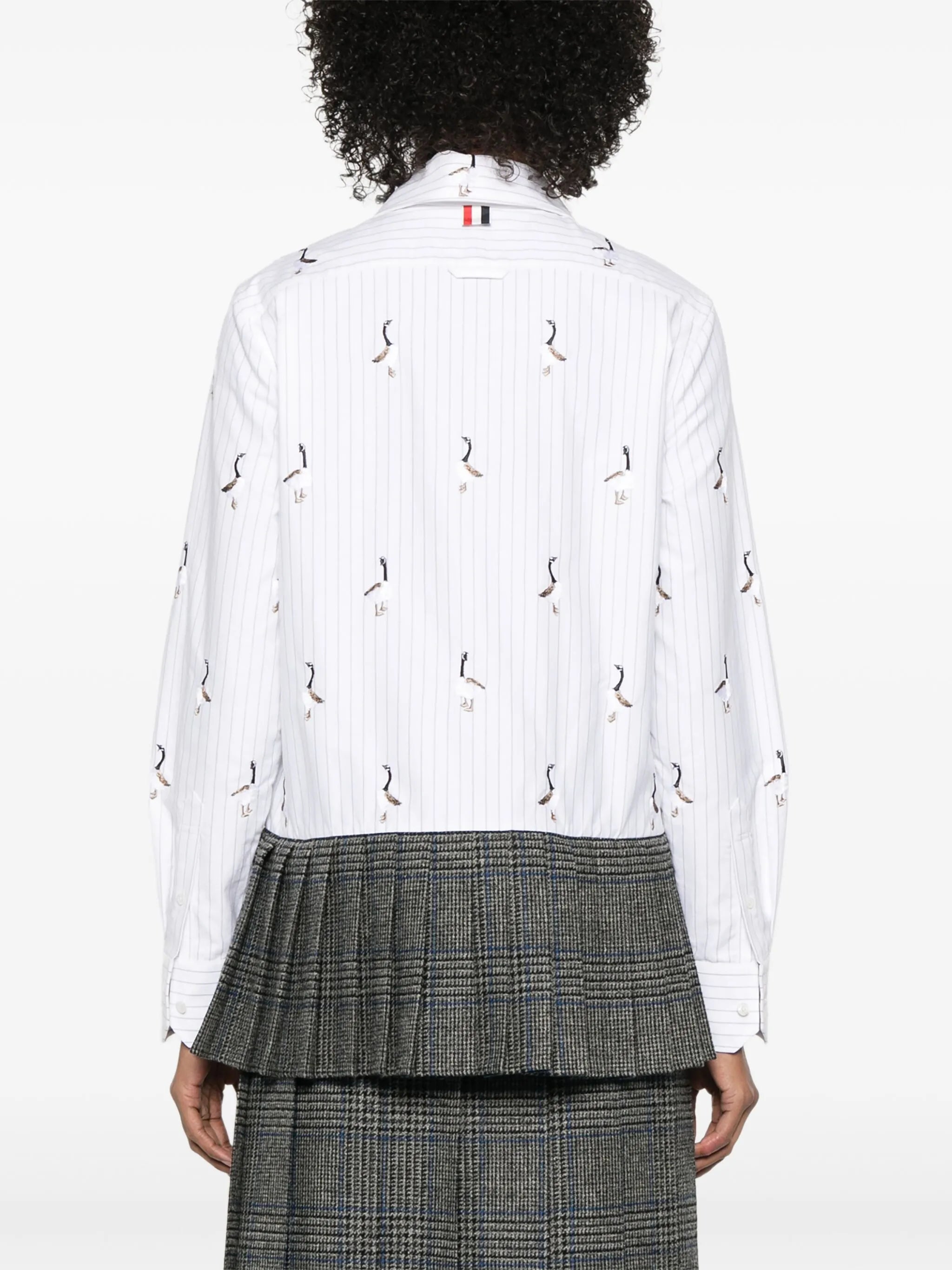 pleated-hem striped shirt