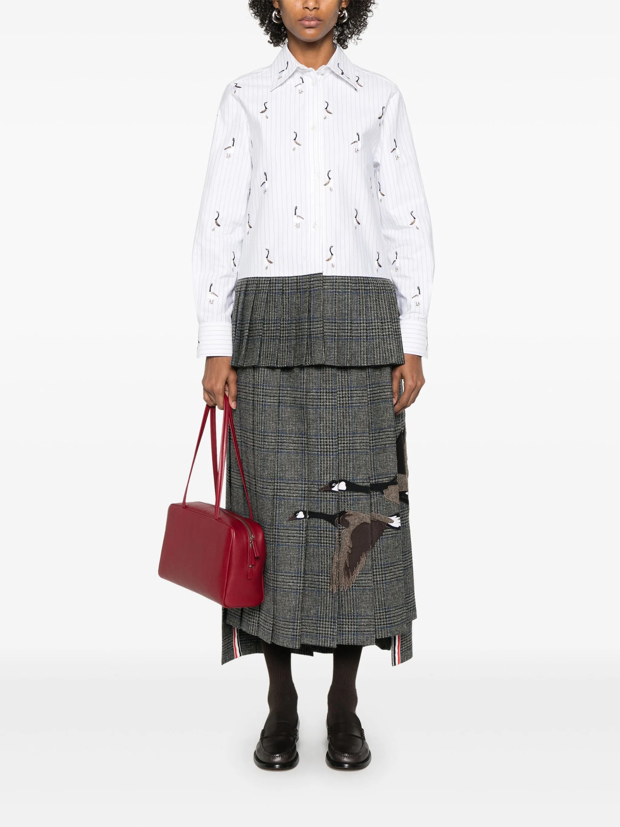 pleated-hem striped shirt