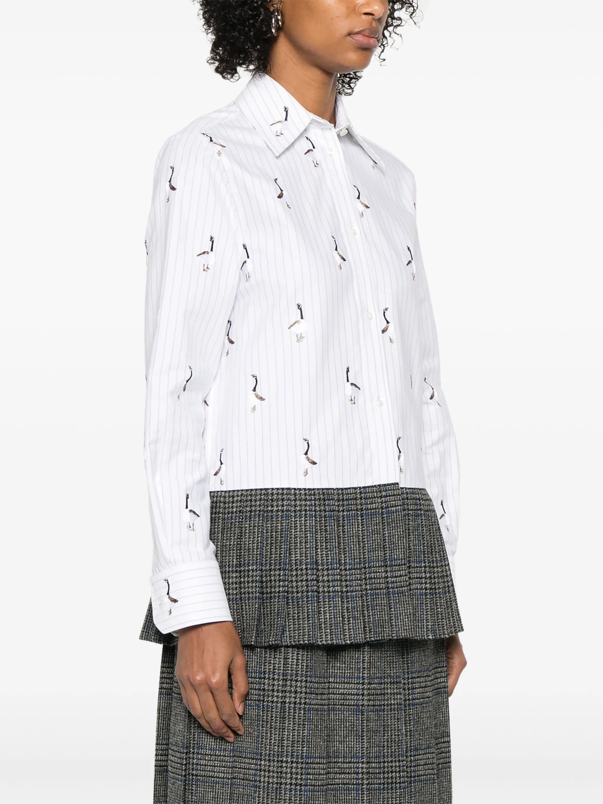 pleated-hem striped shirt