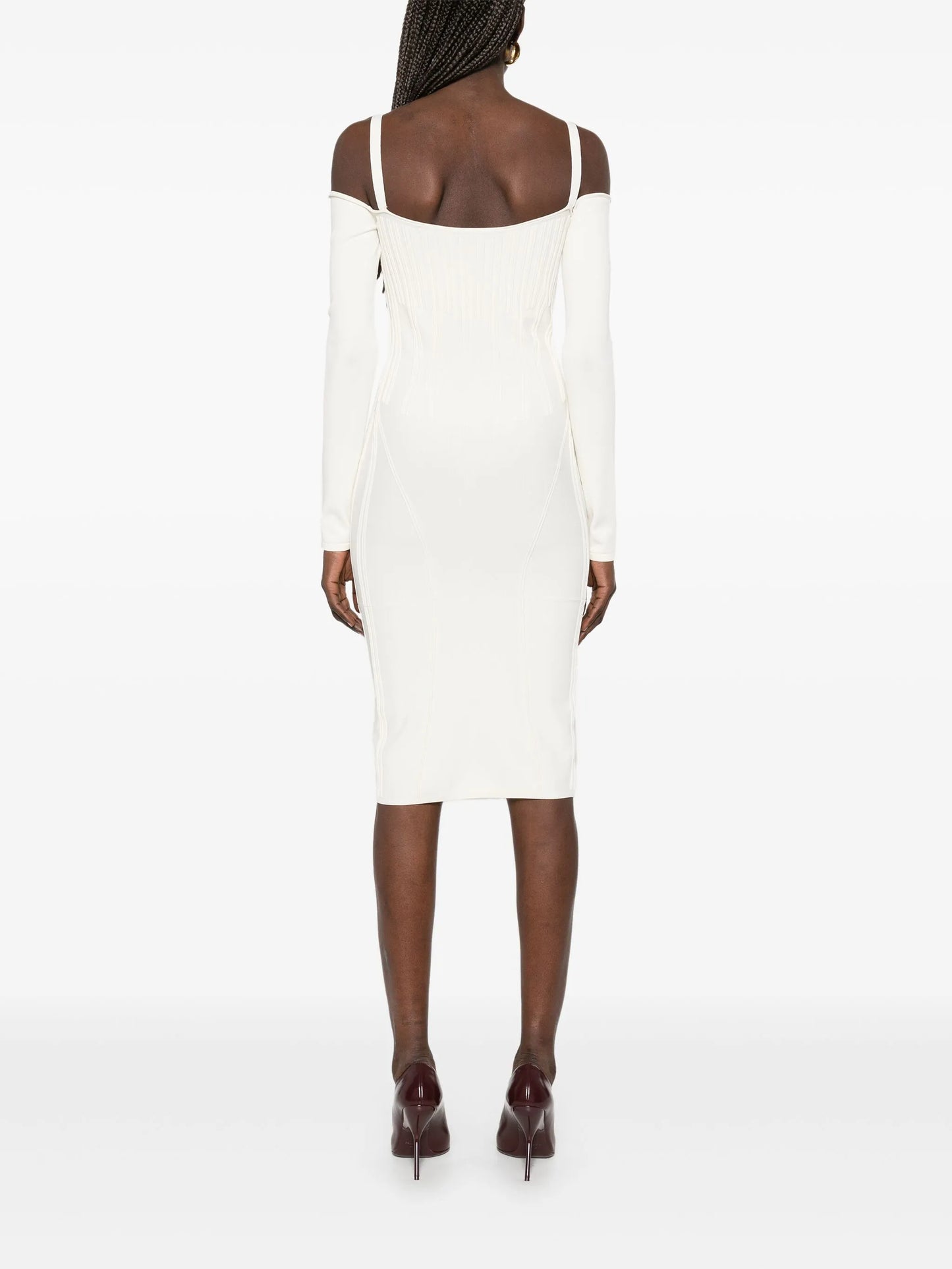 boning-detail knitted midi dress