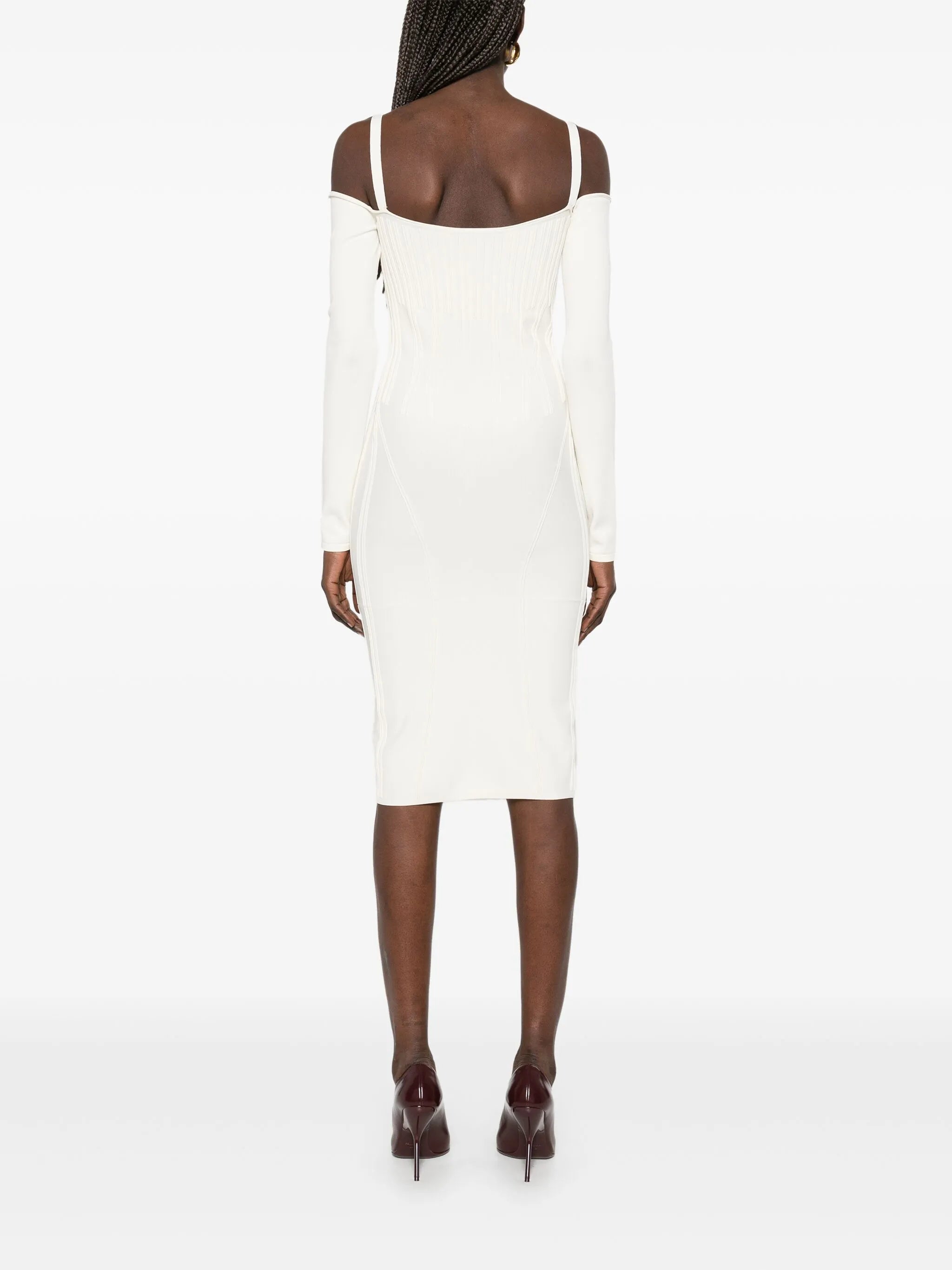 boning-detail knitted midi dress