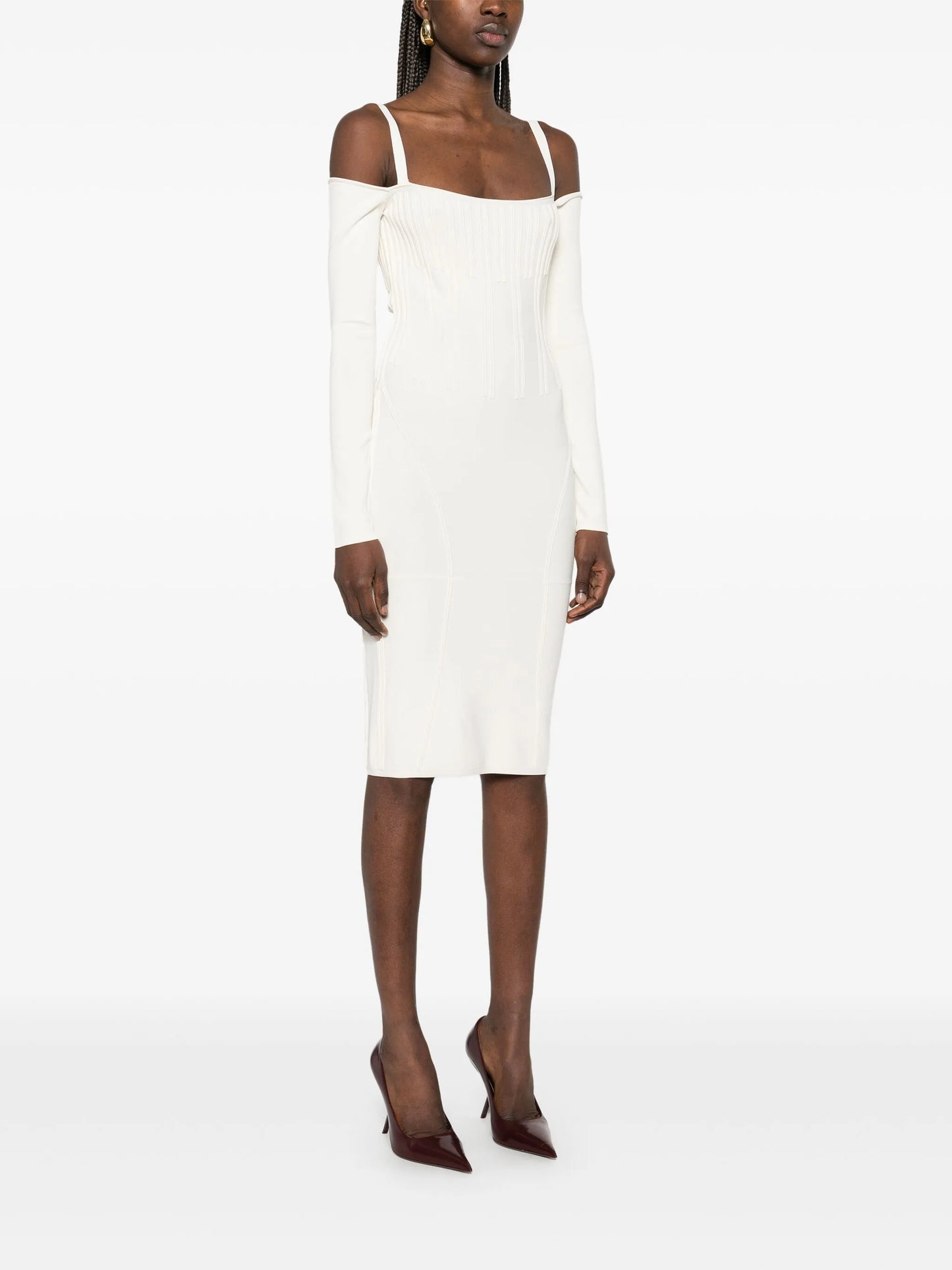 boning-detail knitted midi dress