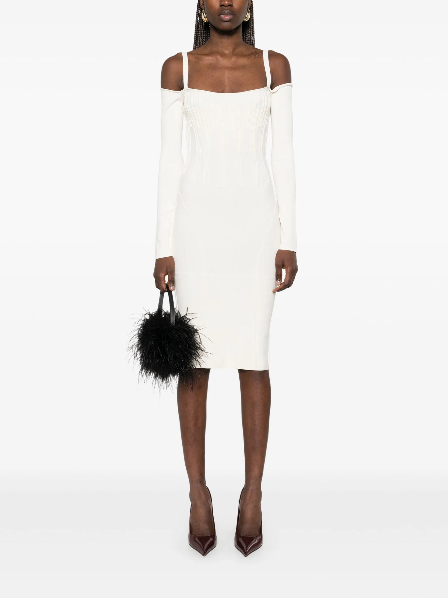 boning-detail knitted midi dress