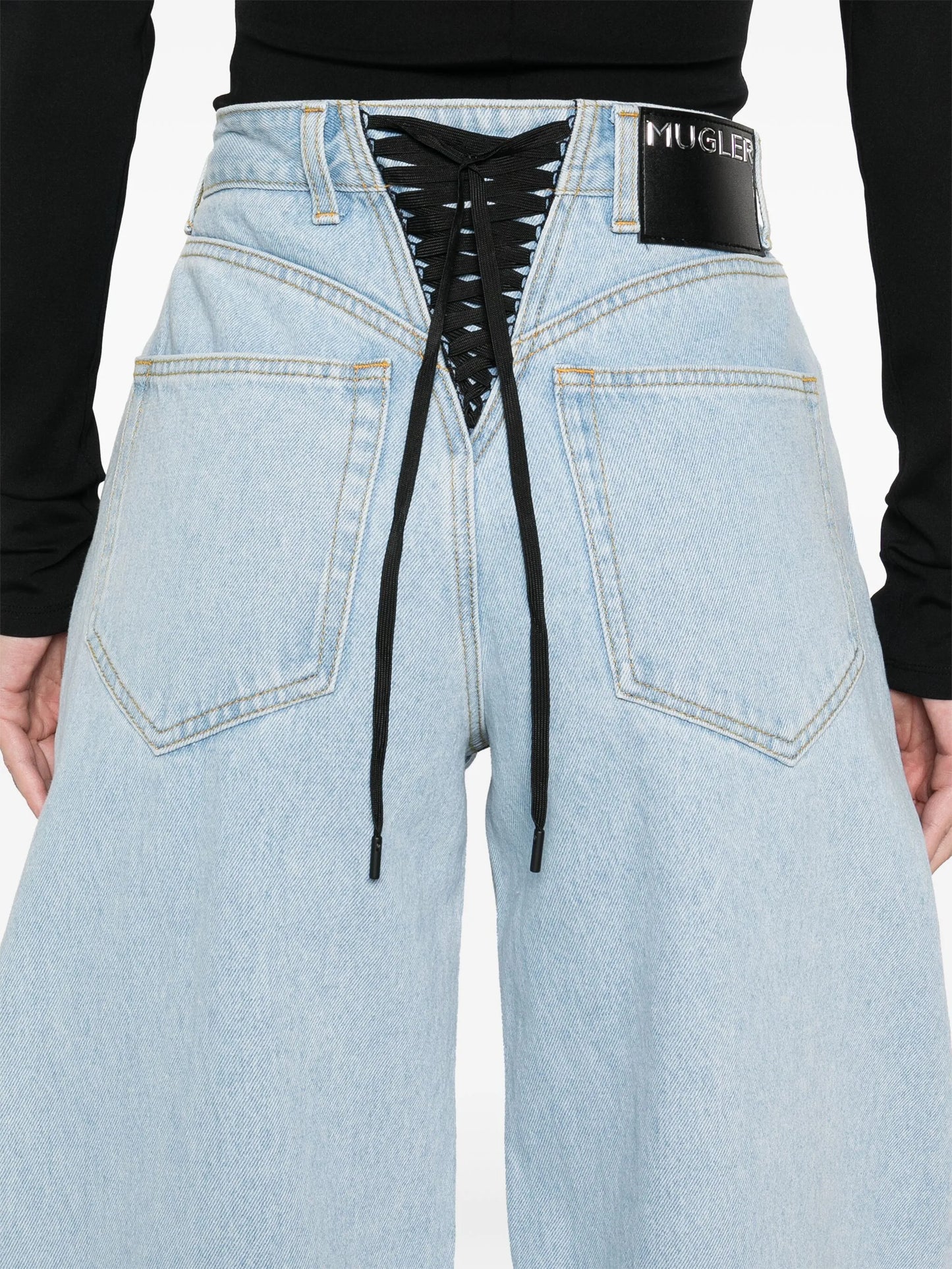 lace-up wide leg jeans