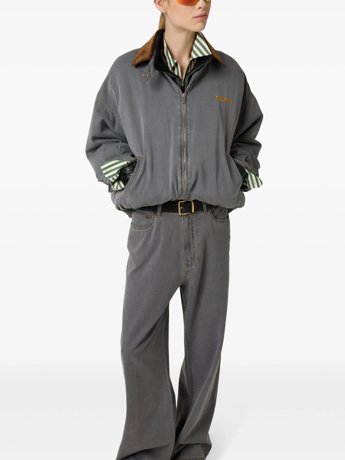 velvet-trim bomber jacket