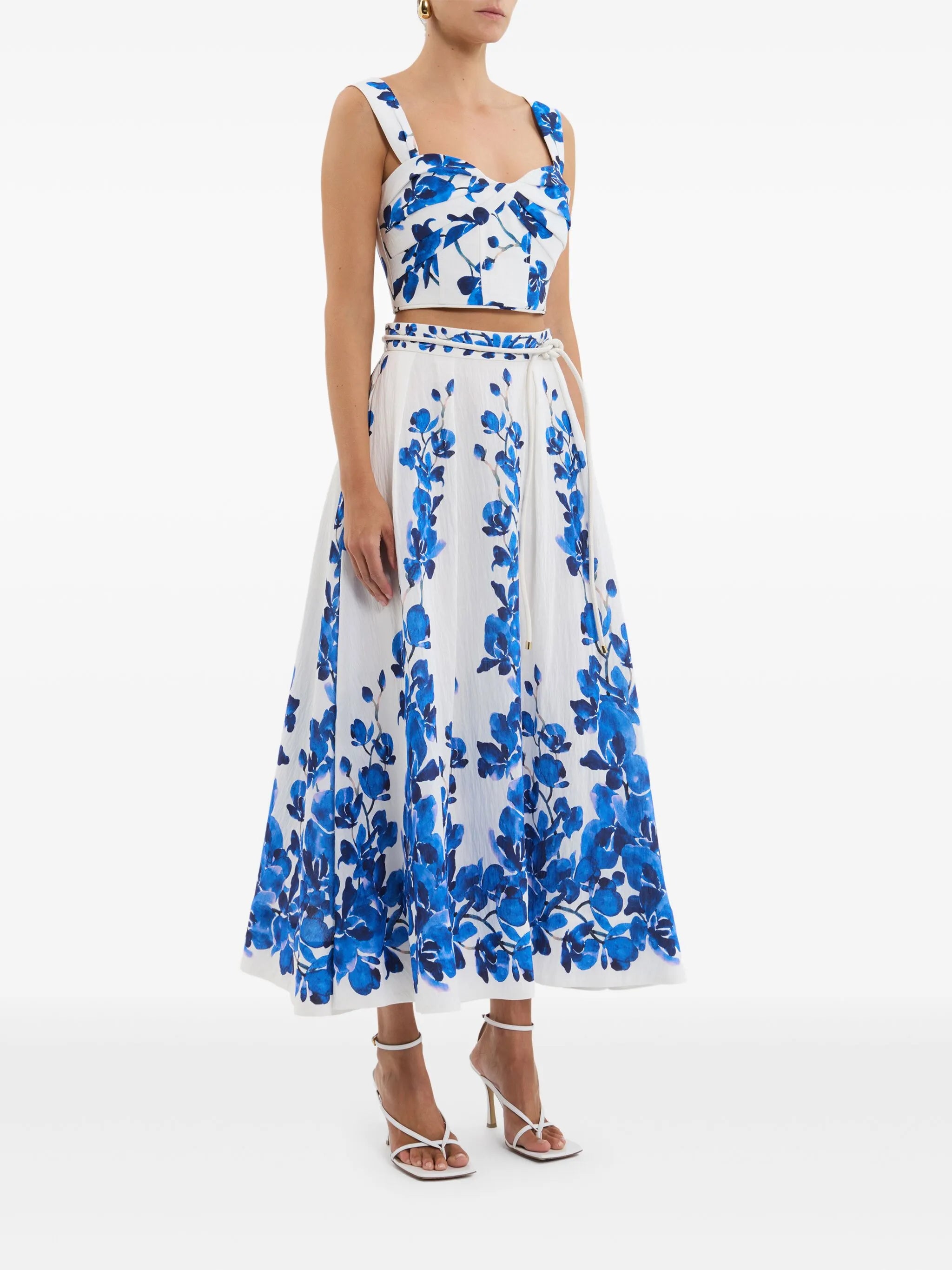 floral-motif midi skirt