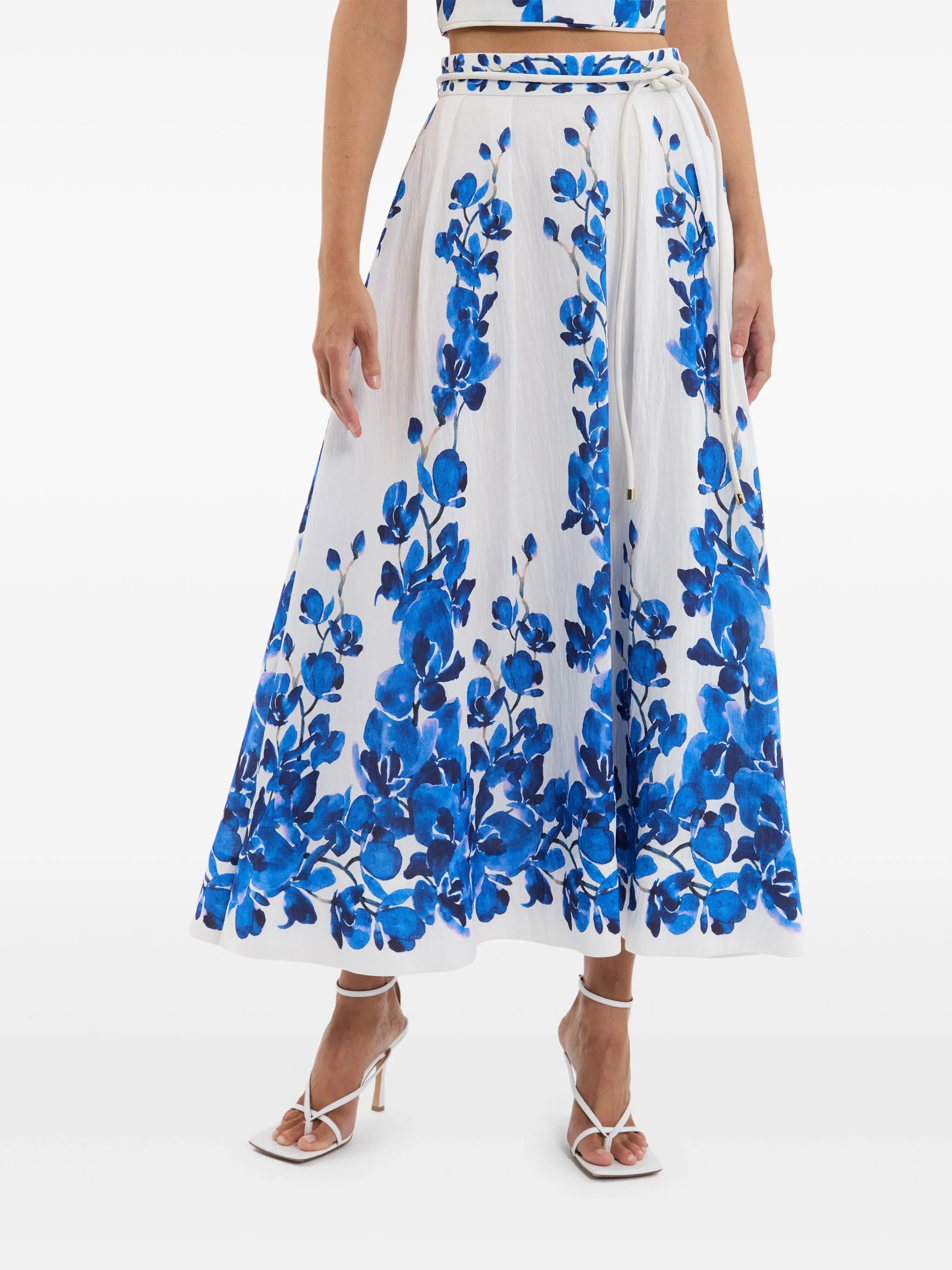 floral-motif midi skirt